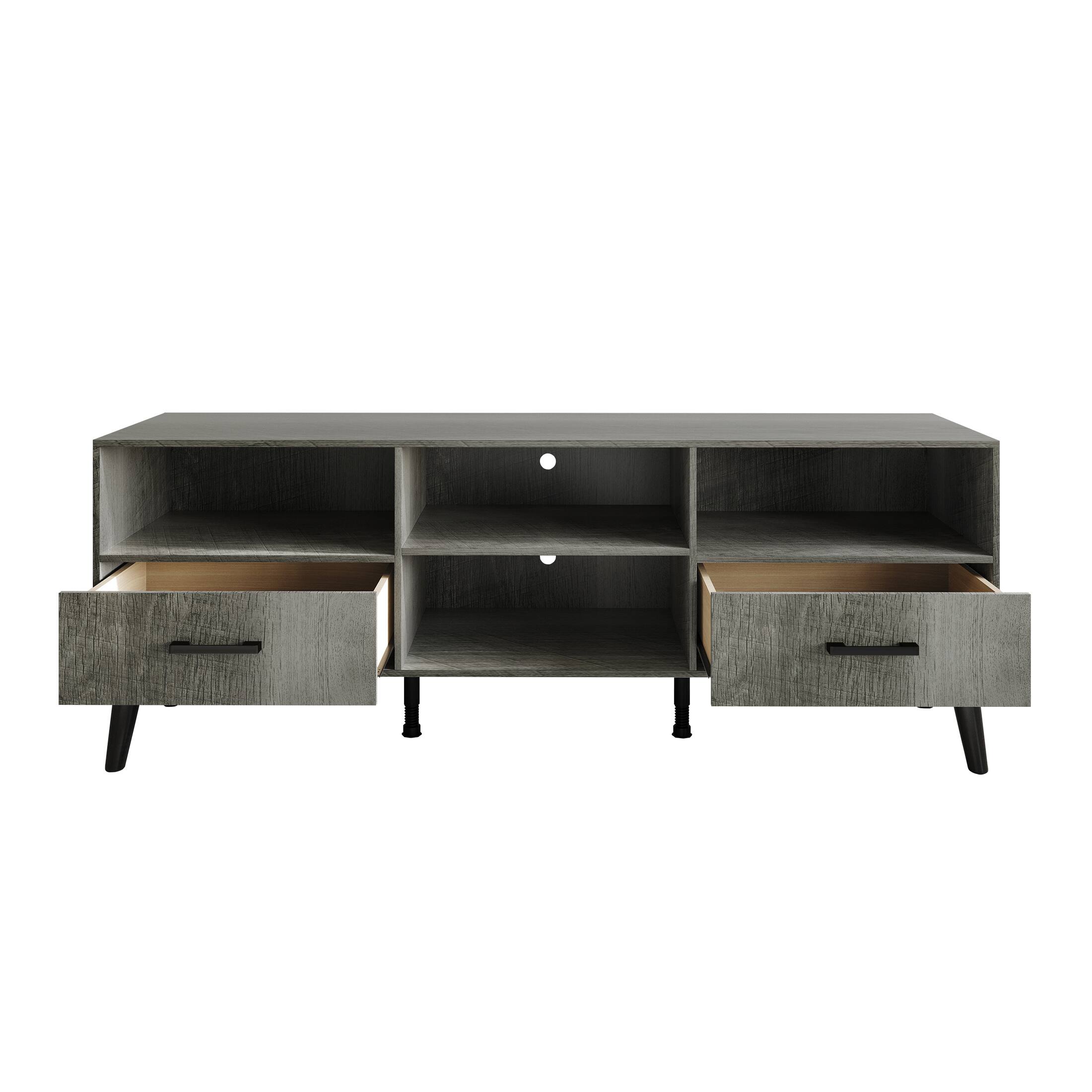 Alt View 3. ChaletPosh - Mid-Century TV Stand with Dual Drawers and 4 Open Cubes, Grey - Grey.