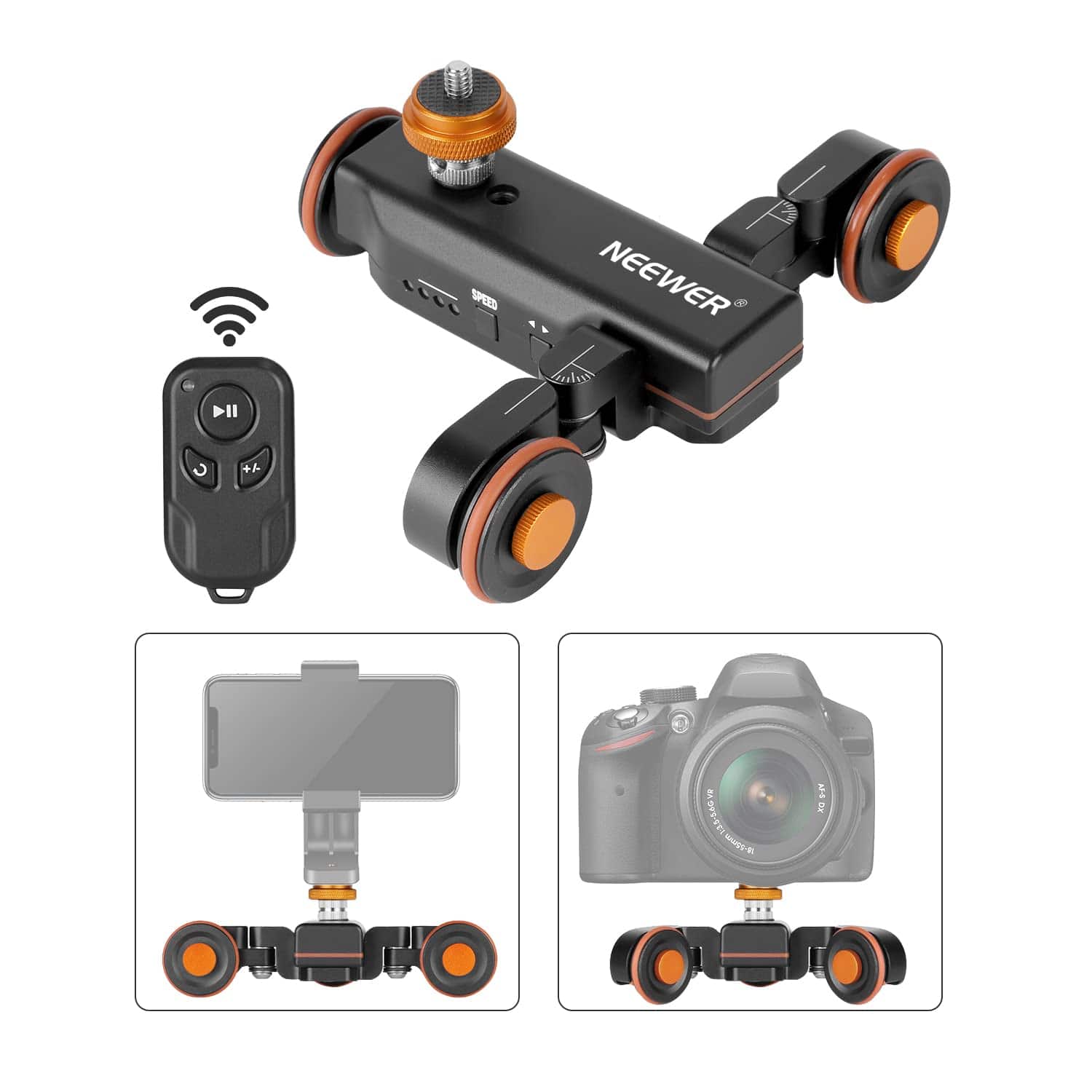 Neewer - 3-Wheel Wireless Camera Dolly - Motorized Slider with Remote for DSLR, GoPro & Smartphone