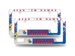 Rico Industries - Kansas Jayhawks (Set of 2) Chrome Metal License Plate Frames with Bold Full Frame Design - Multi