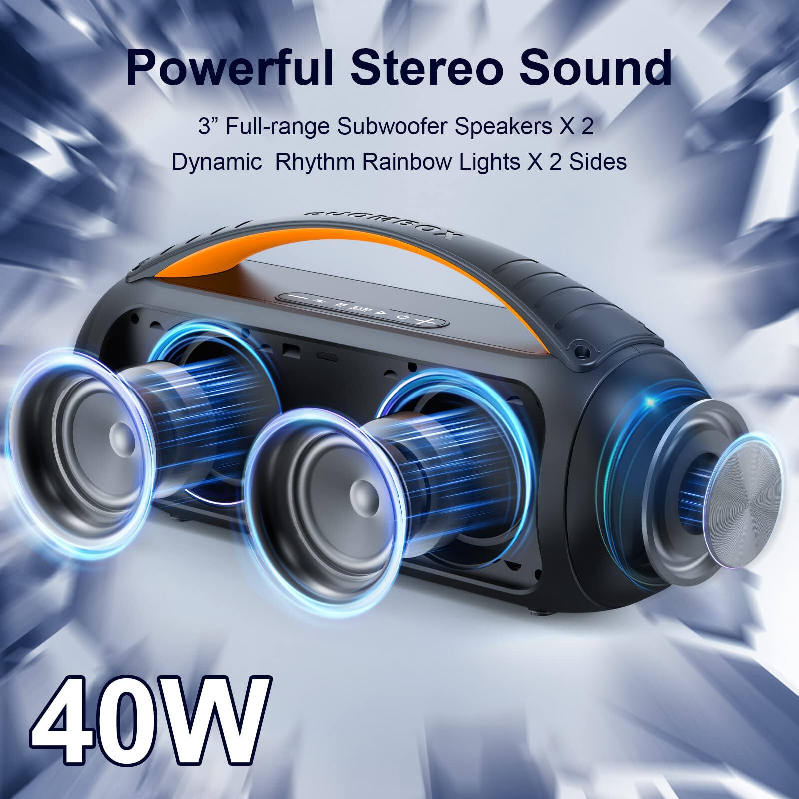 Powerful Stereo Sound

3" Full-range Subwoofer Speakers X 2  
Dynamic Rhythm Rainbow Lights X 2 Sides

40W