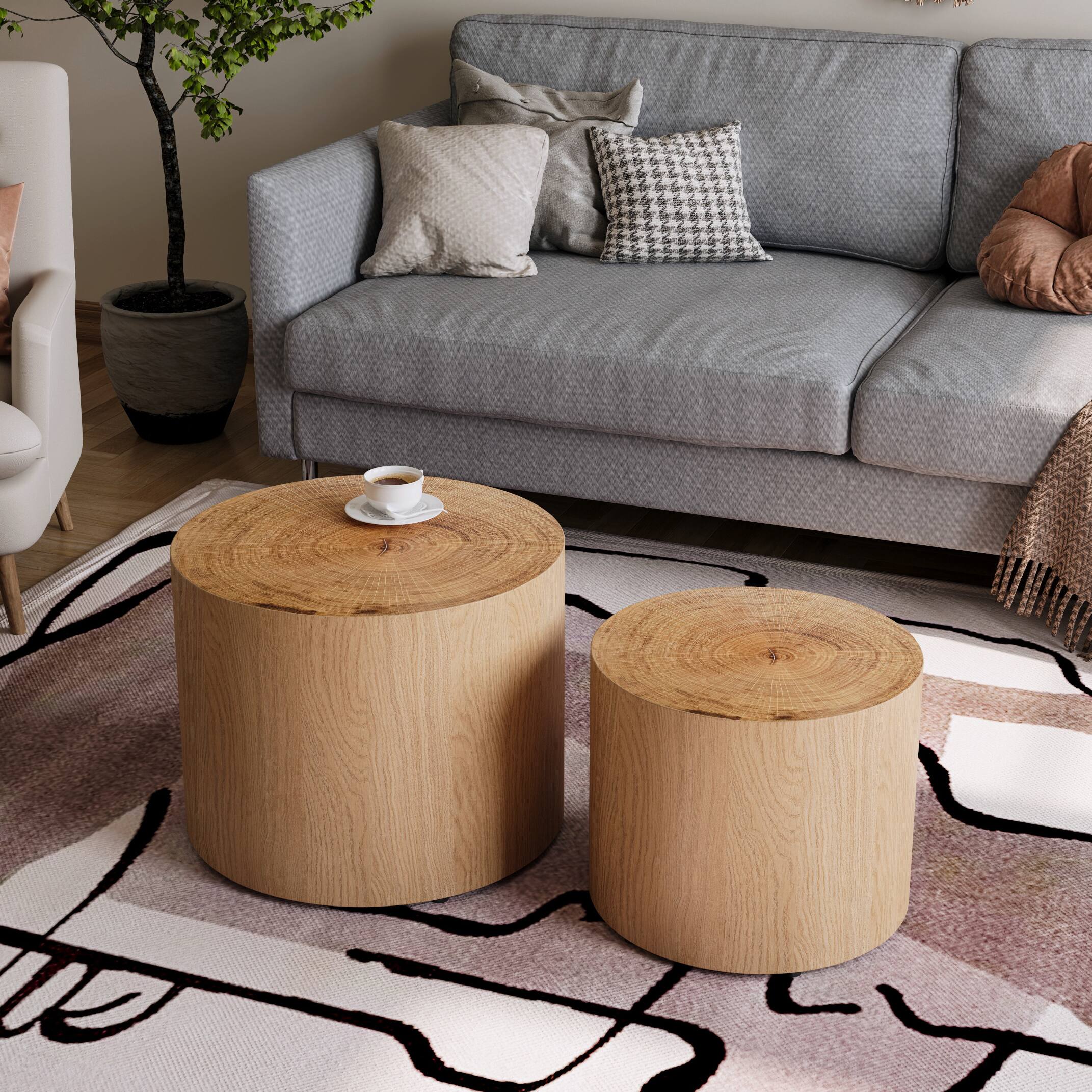 Front. Loheer - Loheer Nesting Coffee Table Set of 2 Natural Wood Tree Ring Round Tables - Natural Wood.