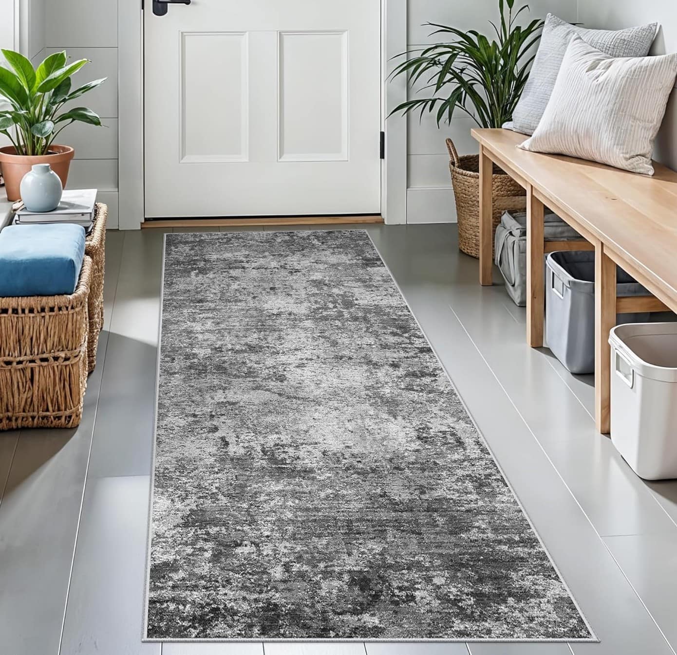 FINEAK - Washable Non-Slip Hallway Runner Rug-Soft & Durable 2x6 - Black/Grey/White