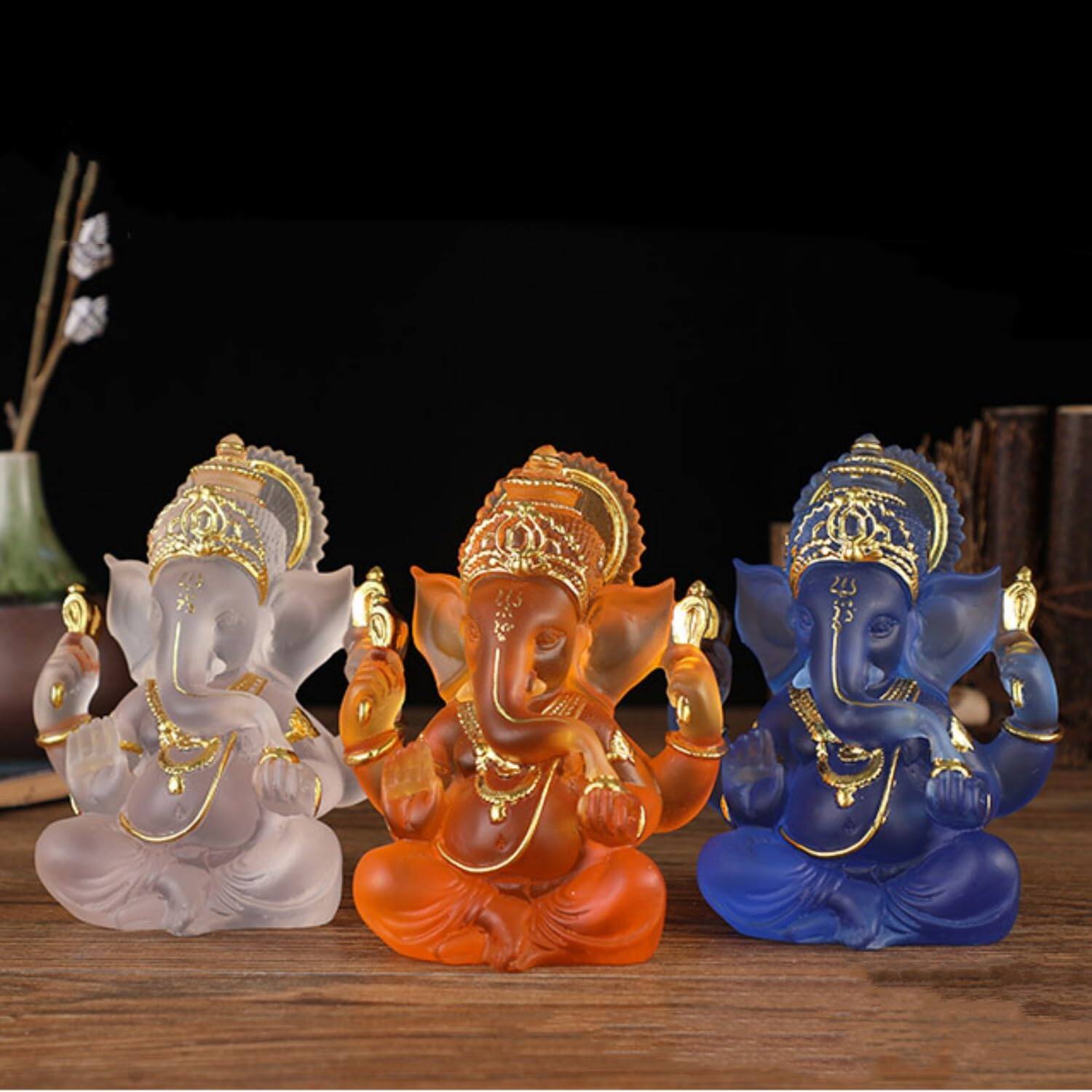 Alt View 4. Refined Abode Design - God Lord Ganesha Statue Orange Lmitation Glass Hindu Elephant Ganpati Idol Buddha Sculptures Gift Home Temple.