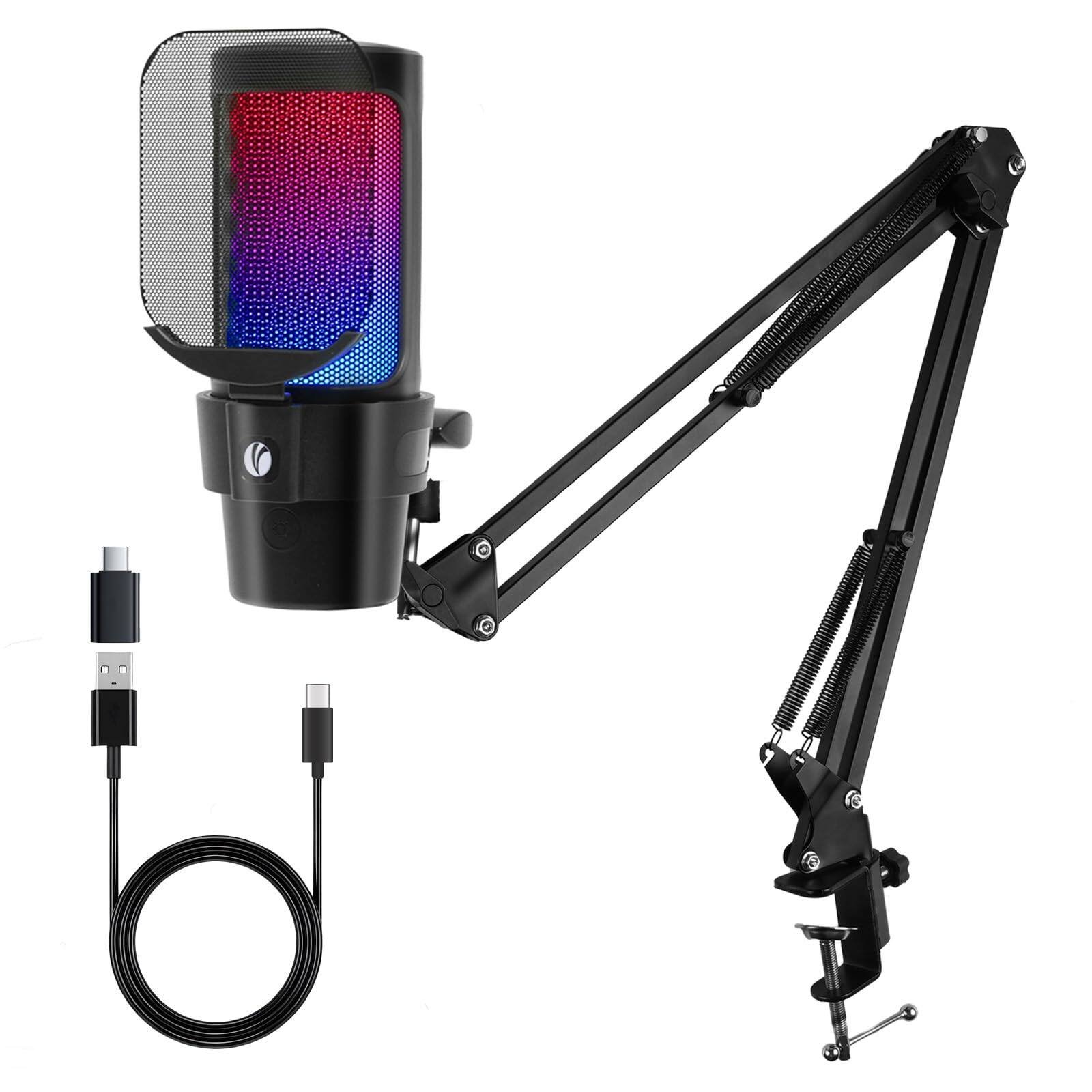 Front. HM 1810 - Gaming Usb Microphone Condenser Dynamic Boom Arm Mic For Podcasting Streaming With Stand Quick Mute Pop Fil - Default.