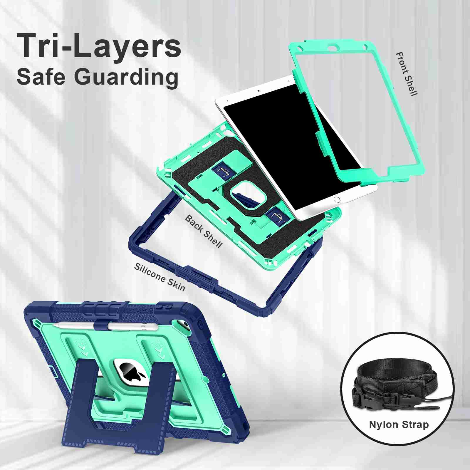 Tri-Layers Safe Guarding  
Front Shell  
Back Shell Silicone Skin  
Nylon Strap