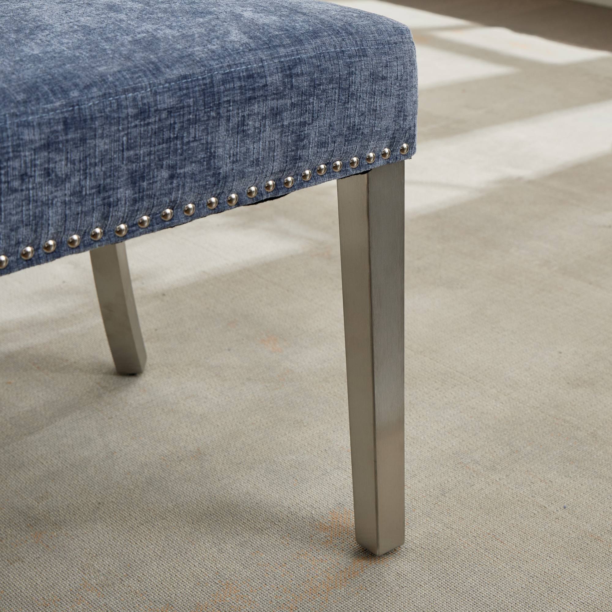 Alt View 9. GOODSILO - Modern Upholstered Dining Chairs Set of 2 with Curved Backrest and Stainless Steel Legs - Blue.