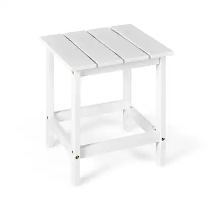 Front. Pefilos - Outdoor Side Table ,15 Inch Patio Square Wooden Slat End Side Coffee Table for Garden-White, Outdoor Side Table - White.