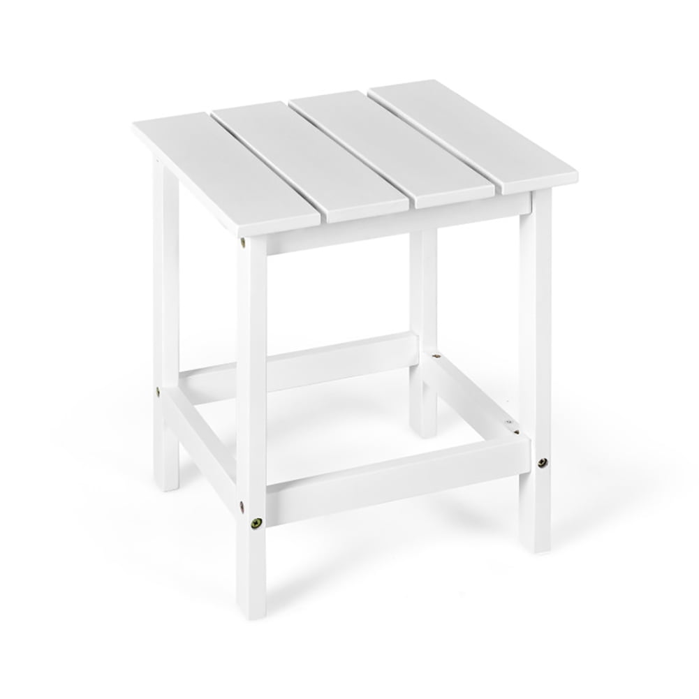 Front. Pefilos - Outdoor Side Table ,15 Inch Patio Square Wooden Slat End Side Coffee Table for Garden-White, Outdoor Side Table - White.