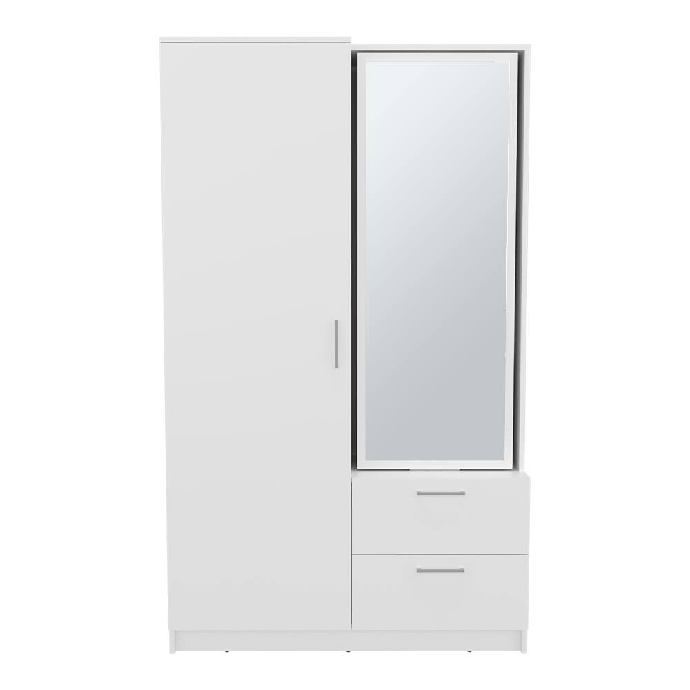 Angle. Loheer - Loheer 71 inch high white mirror armoire, one door wardrobe cabinet with drawers - White.