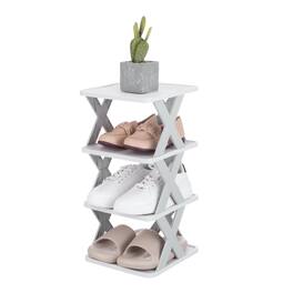 Unique Bargains - 4-Tier Plastic Shoe Rack, Vertical Stackable Folding Narrow Shelf for Closet Entryway Garage - Gray/White
