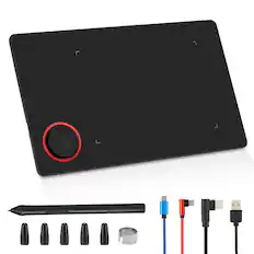 Front. IMAGE - Portable Graphics Drawing Tablet with 8192 Levels Battery-Free Pen - Black.