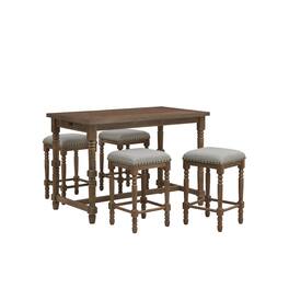 Carolina Chair & Table - Brittany Bar Table with 4 Counter Stools - Vintage Walnut