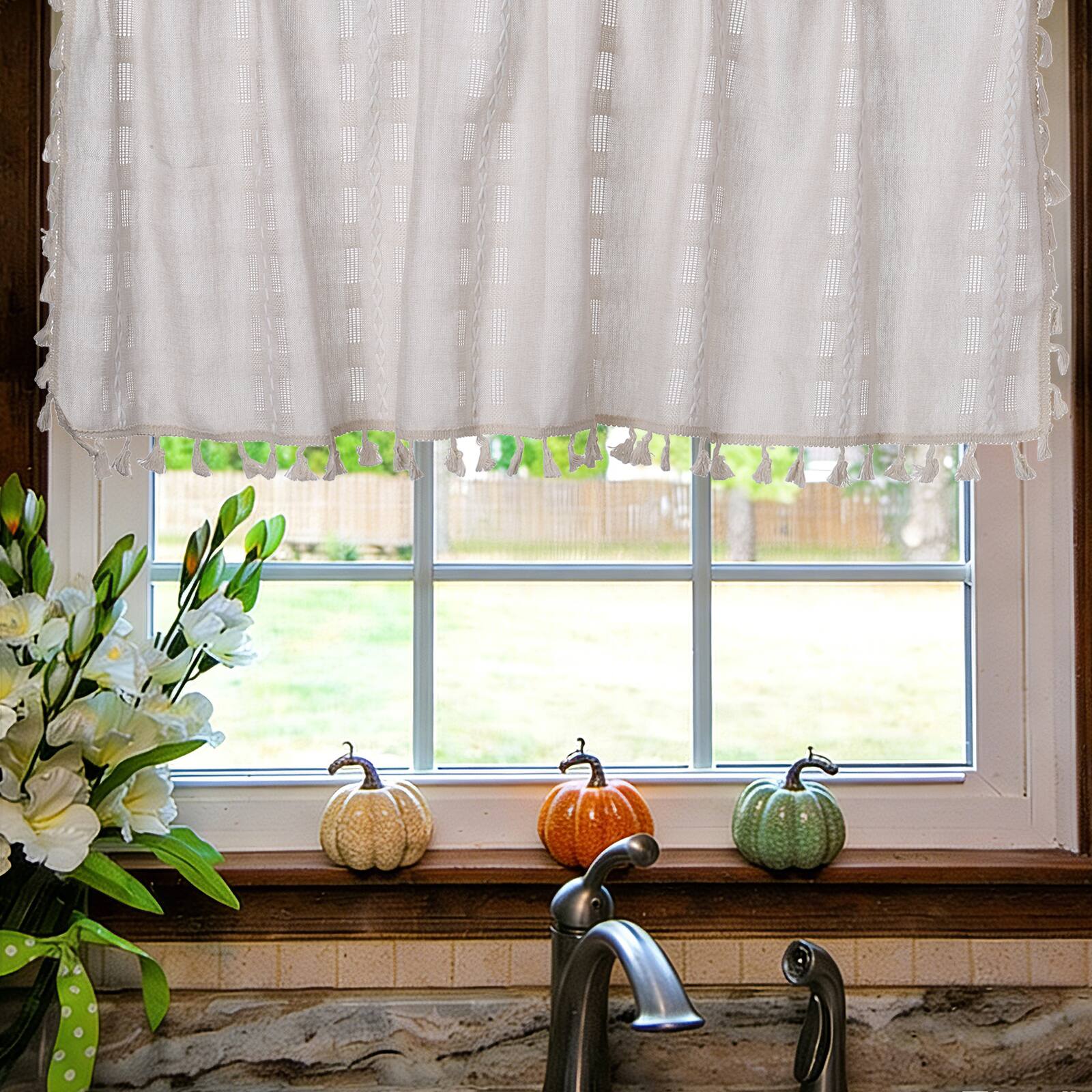 Alt View 6. Unique Bargains - Curtain Valances, 37"x52" Semi Sheer w/Hook for Small Windows Living/Bed/Bath/Kitchen, Set of 1 Panel - White.