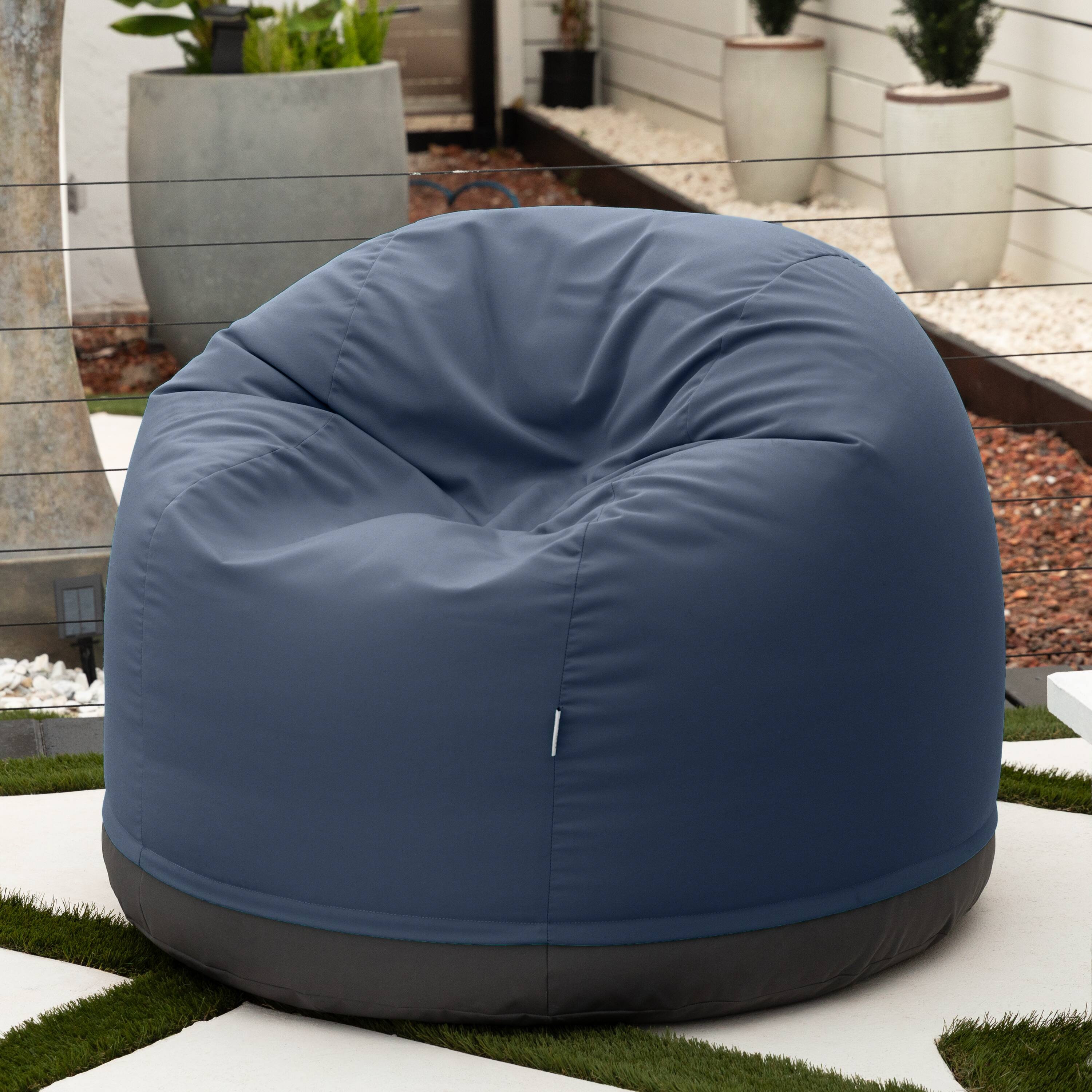 Left. Jaxx - Jaxx Palmetto Large Round Outdoor Bean Bag Club Chair - Sunbrella Navy - Navy.