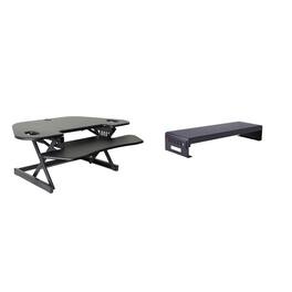 Rocelco - 46" Height Adjustable Corner Standing Desk Converter - Dual Monitor Stand BUNDLE - Black