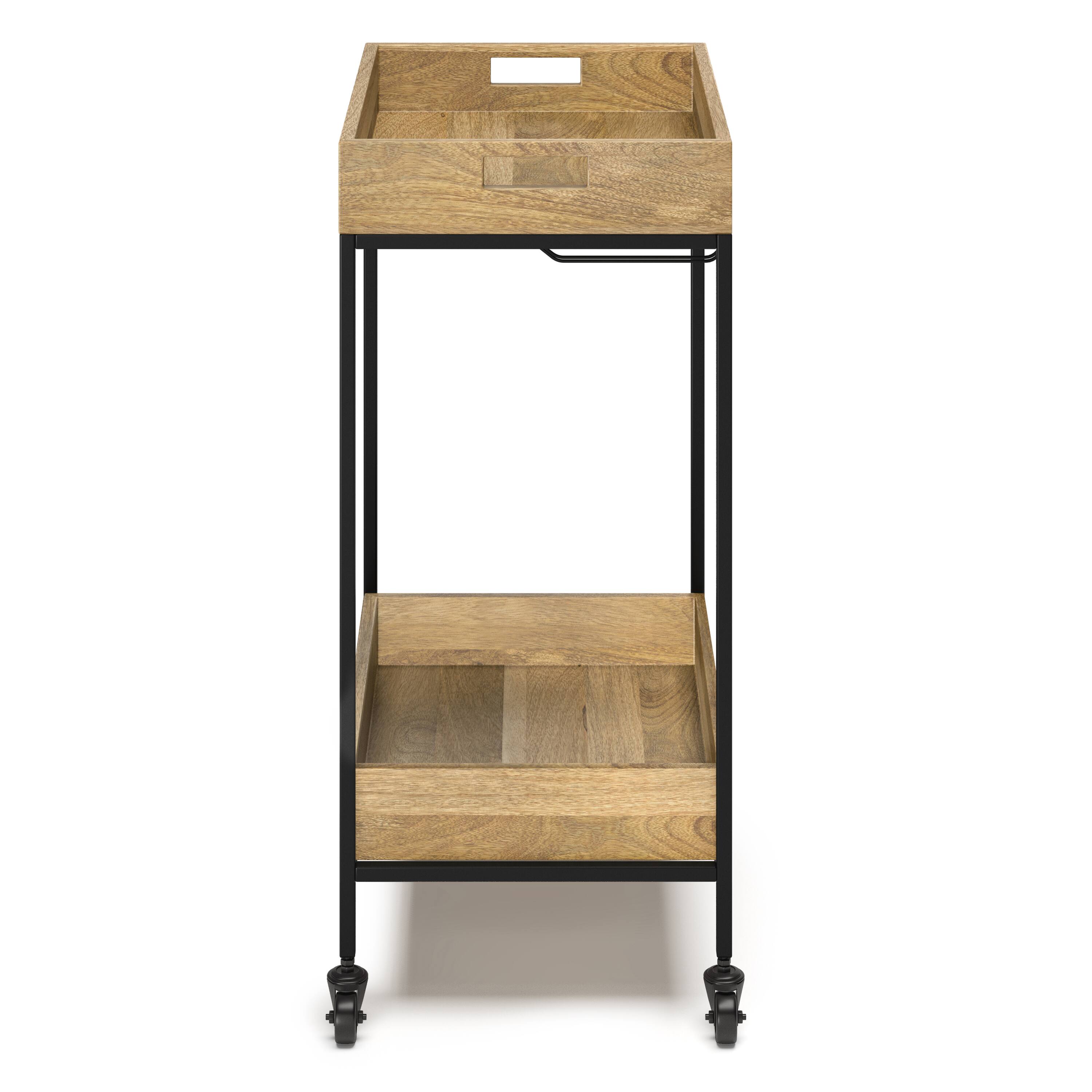 Left. Simpli Home - Simons SOLID MANGO WOOD Industrial Contemporary 24 inch Wide Bar Cart in Natural - Natural.