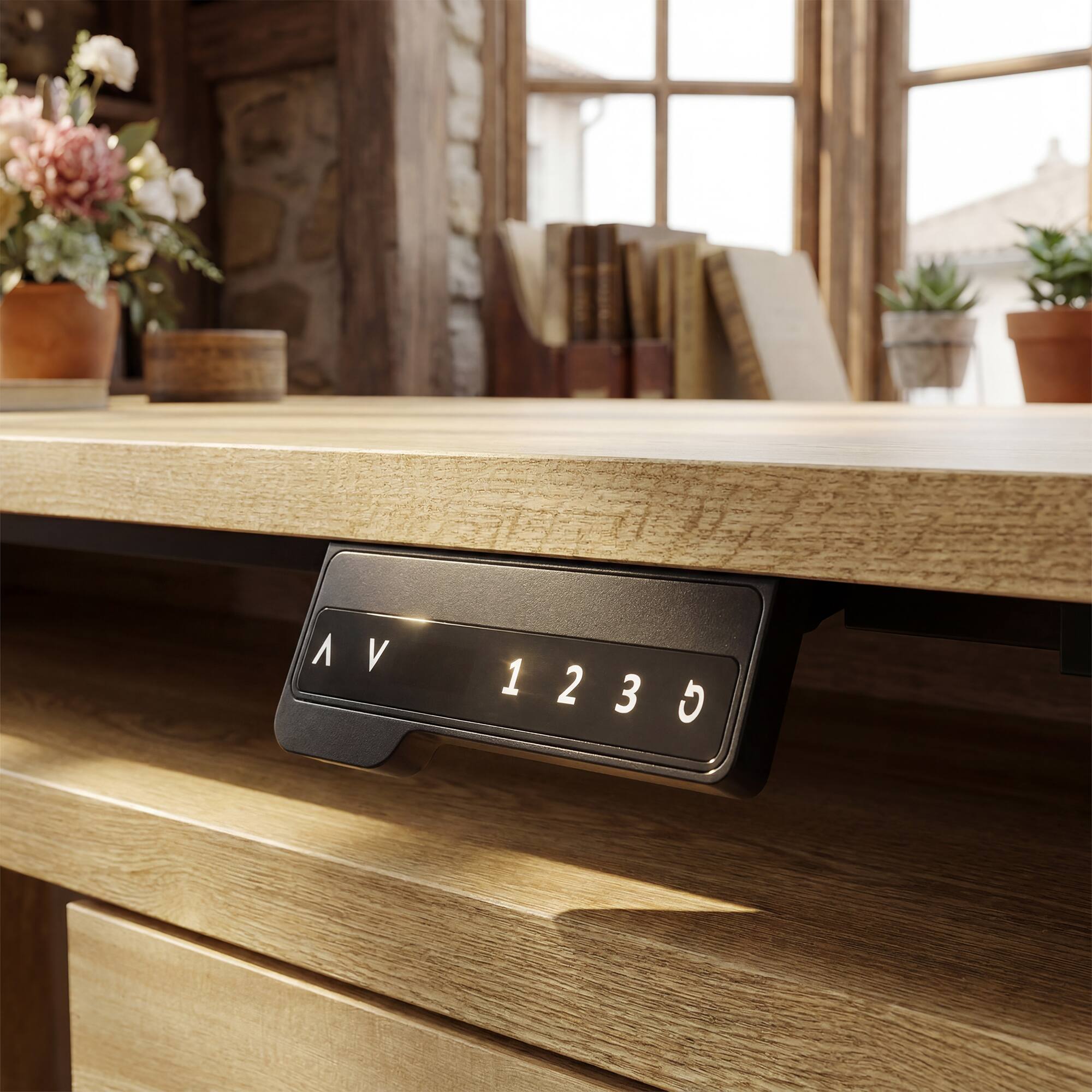 Alt View 6. Famapy - Electric Height Adjustable Standing Desk with Storage Drawers & LED Light,Workstation with Pegboard Memory Presets - Wooden.
