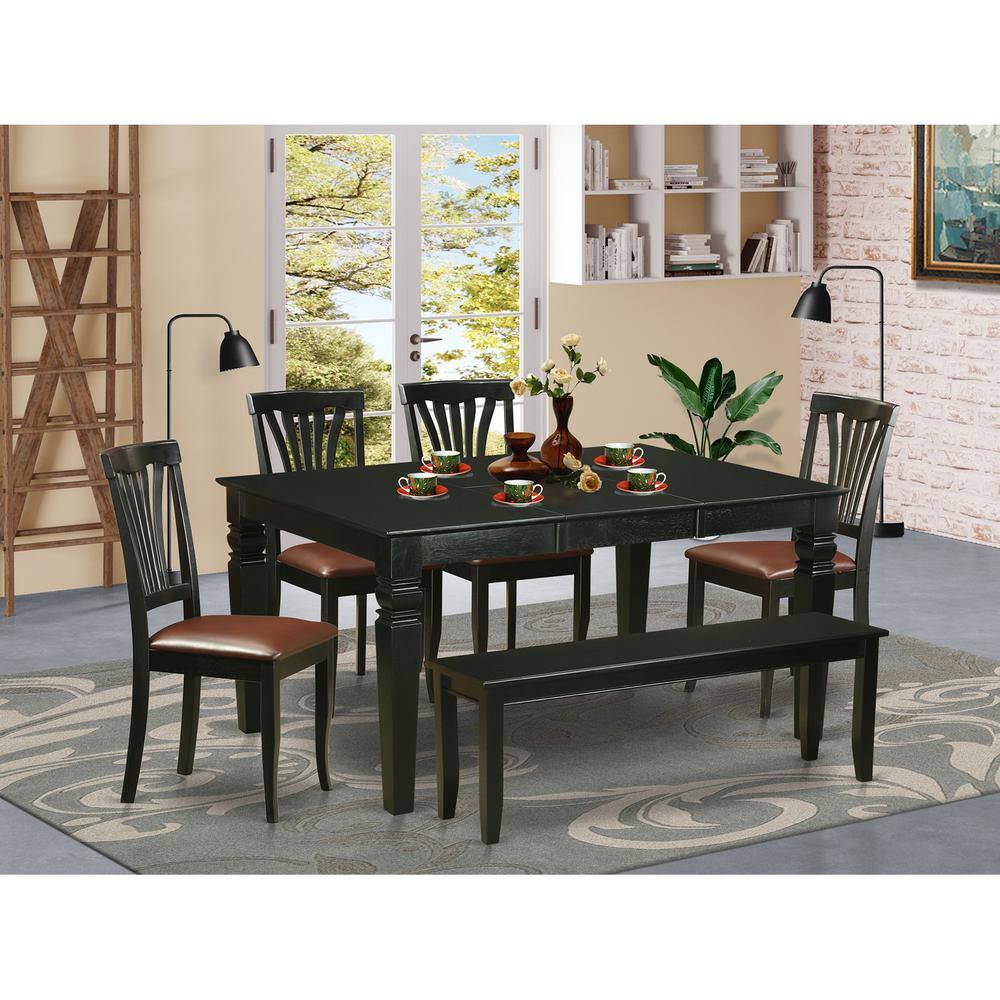 Back. East West Furniture - 6 PC dinette set - Kitchen Table and 4 dinette Chairs coupled with Bench - Black.
