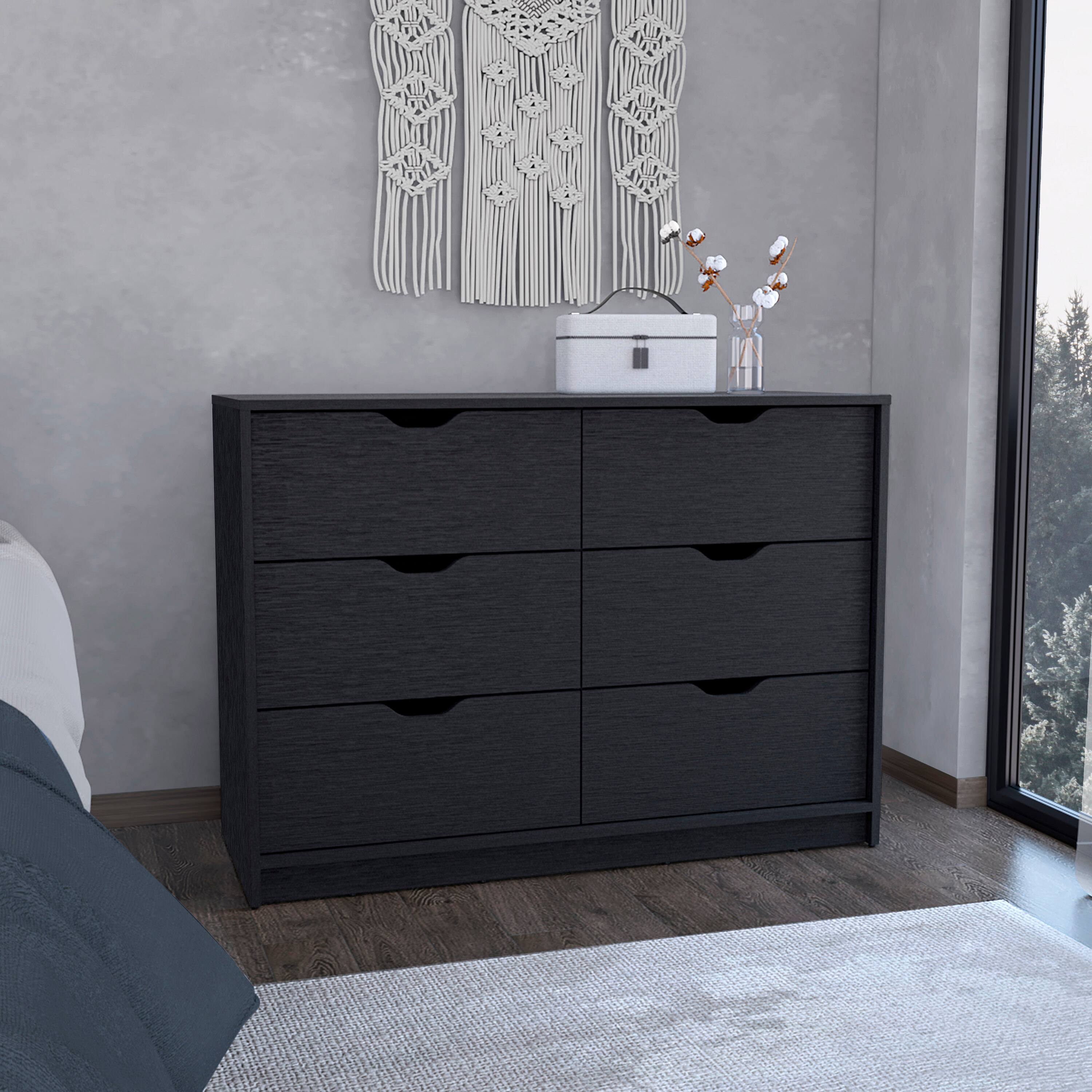 Angle. TuHome - Basilea 4 Drawers Dresser, 2 Cabinets - Black.