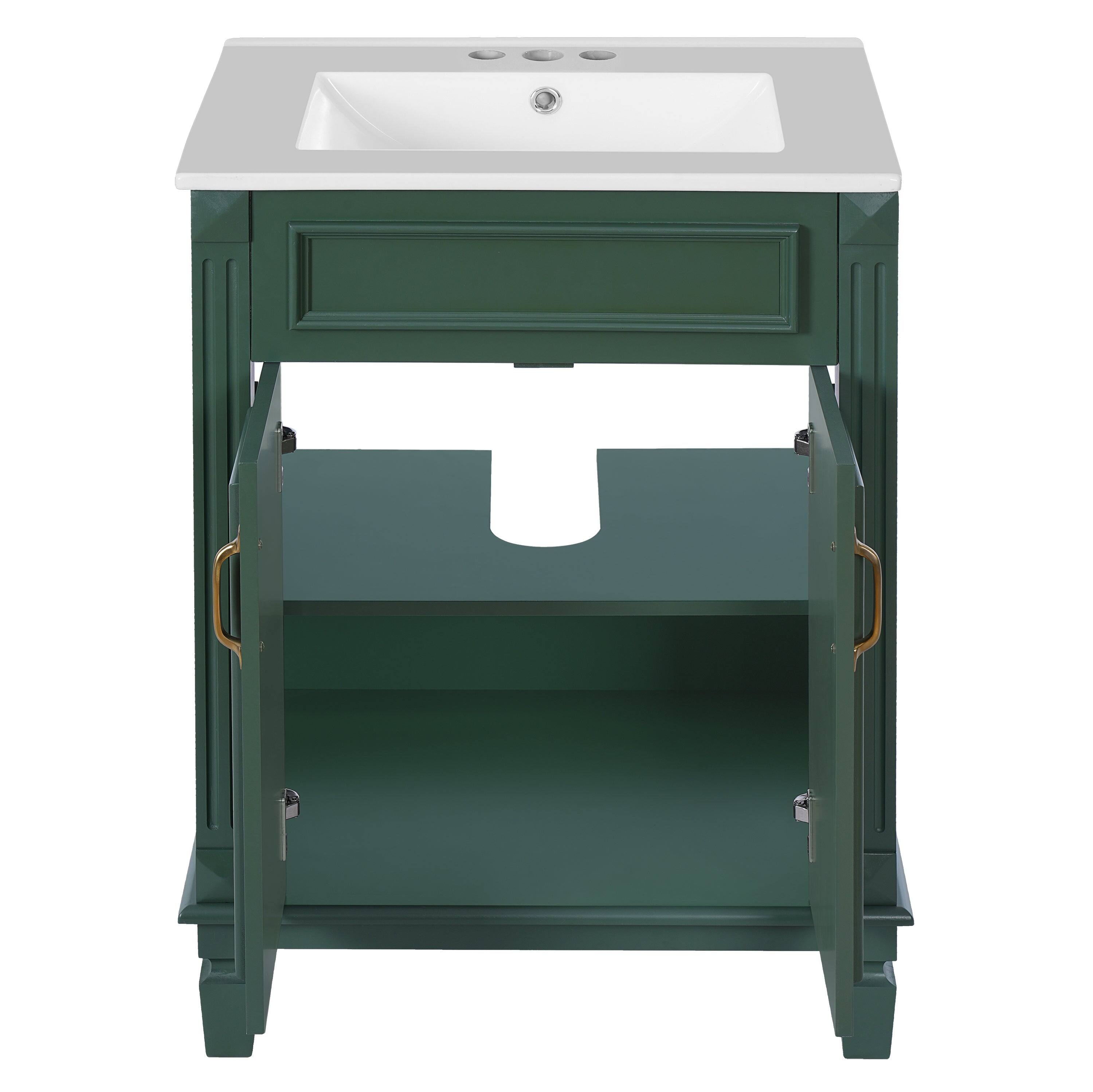 Alt View 9. Boyel Living - 24 Inch Bathroom Vanity with Ceramic Sink Solid Wood Frame Green - Green.