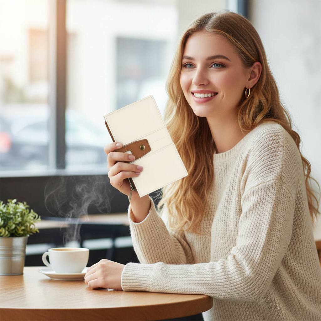Alt View 2. ZUQIETA - ZUQIETA Small RFID Leather Trifold Wallet - Women's Clutch with ID Window - White-Brown.