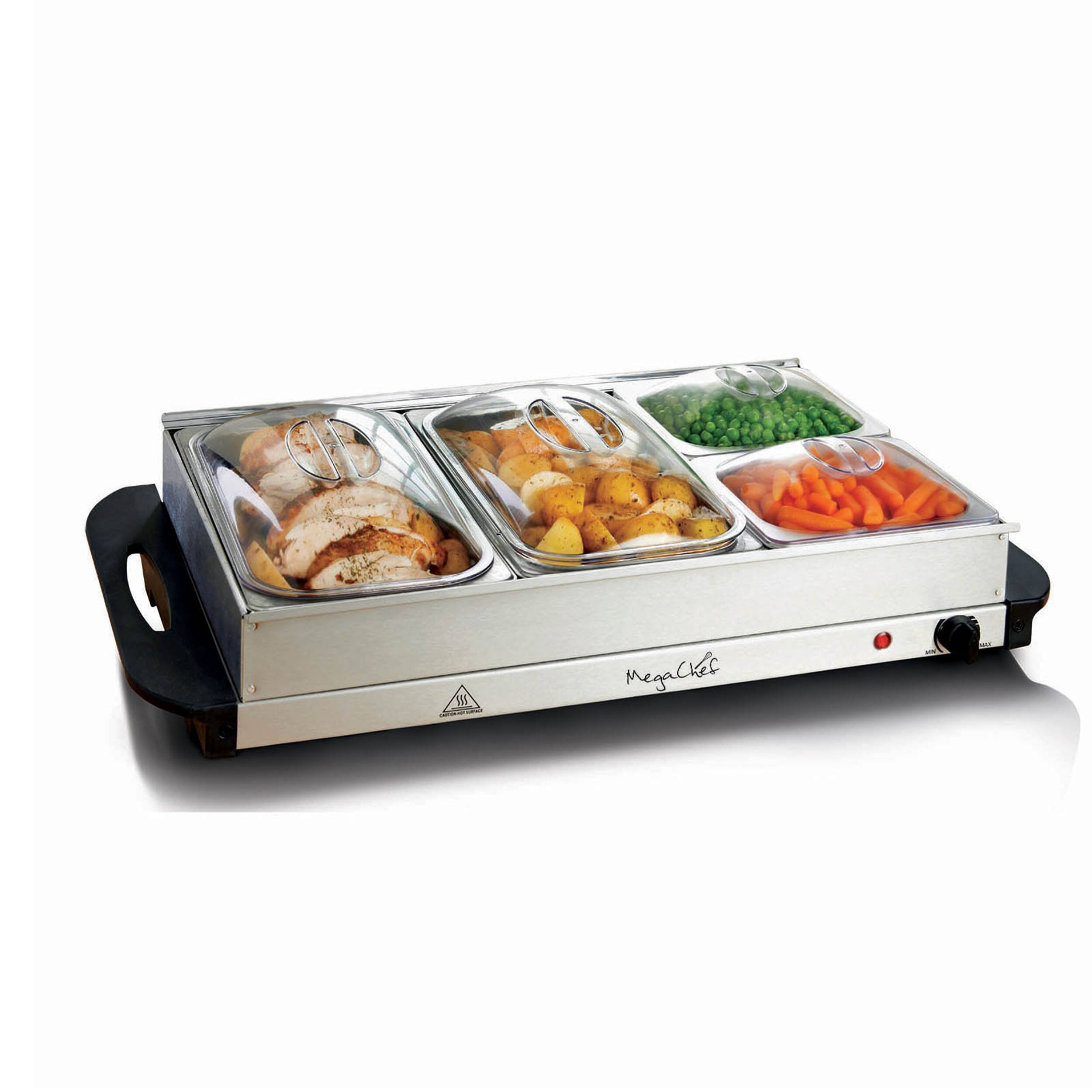 Alt View 5. MegaChef - MegaChef Buffet Server & Food Warmer With 4 Removable Sectional Trays , Heated Warming Tray and Removable Tray Frame - Silver.
