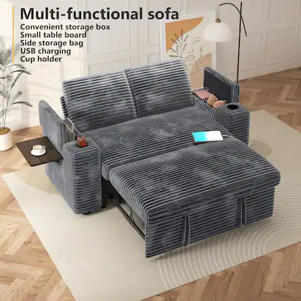 Multi-functional sofa
Convenient storage box
Small table board
Side storage bag
USB charging
Cup holder