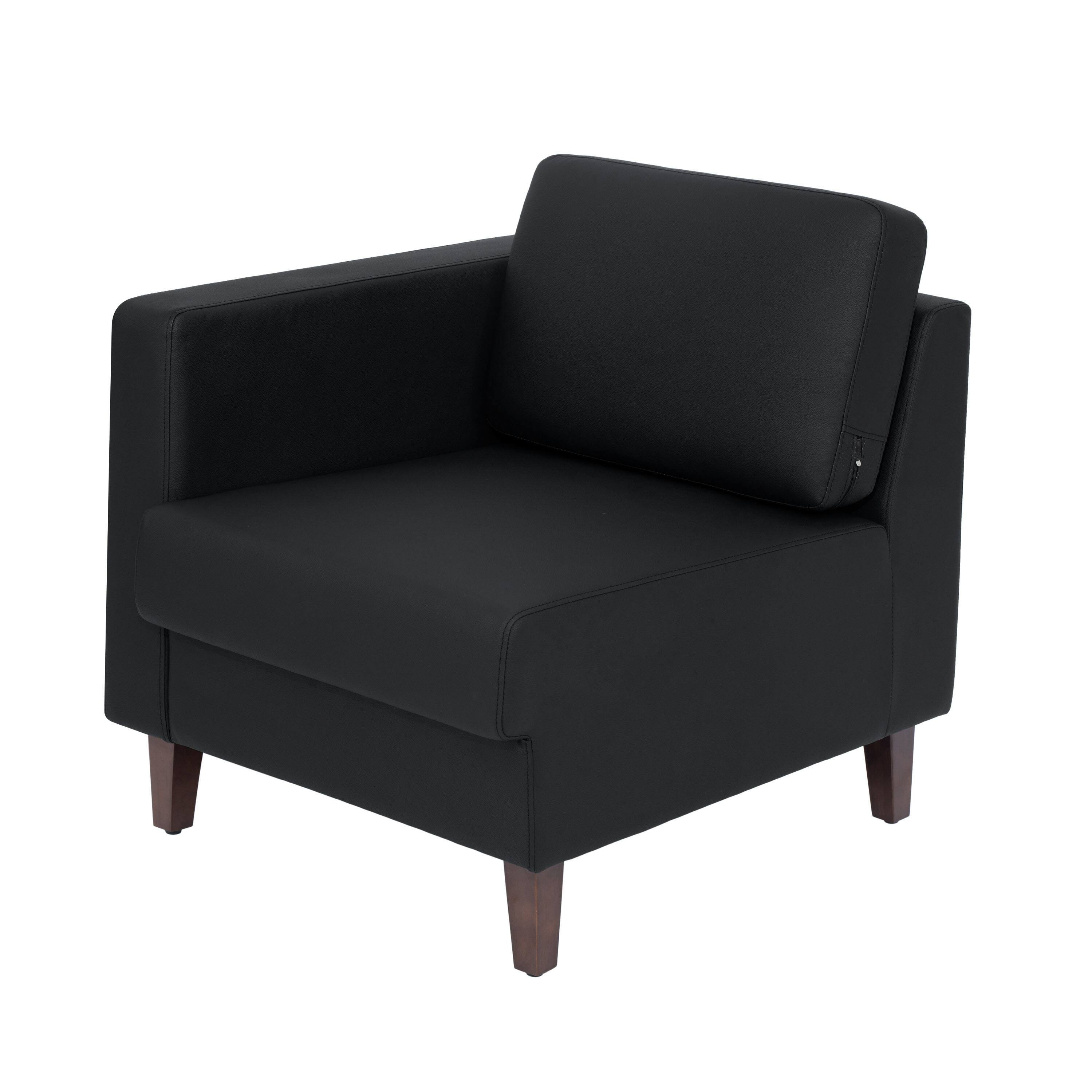 Front. Flash Furniture - HERCULES Artemis Black LeatherSoft Left Arm Reception Chair, 2 AC Outlets/1 USB/1 USB-C Ports and Wooden Walnut Legs wit - Black.