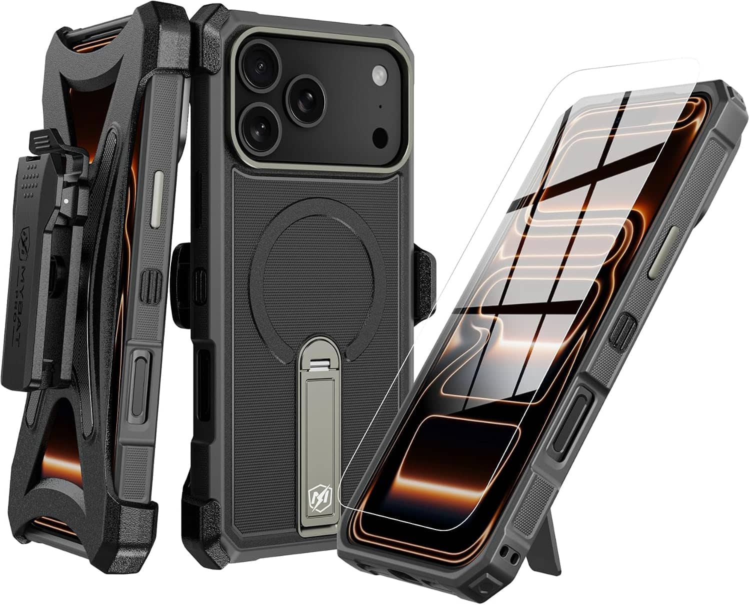 Mybat Pro - Renegade Series Case with 360° Locking Kickstand and Holster for Apple iPhone 18 Pro Max / 17 Pro Max - Black