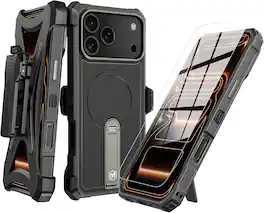 Mybat Pro - Renegade Series Case with 360° Locking Kickstand and Holster for Apple iPhone 18 Pro Max / 17 Pro Max - Black