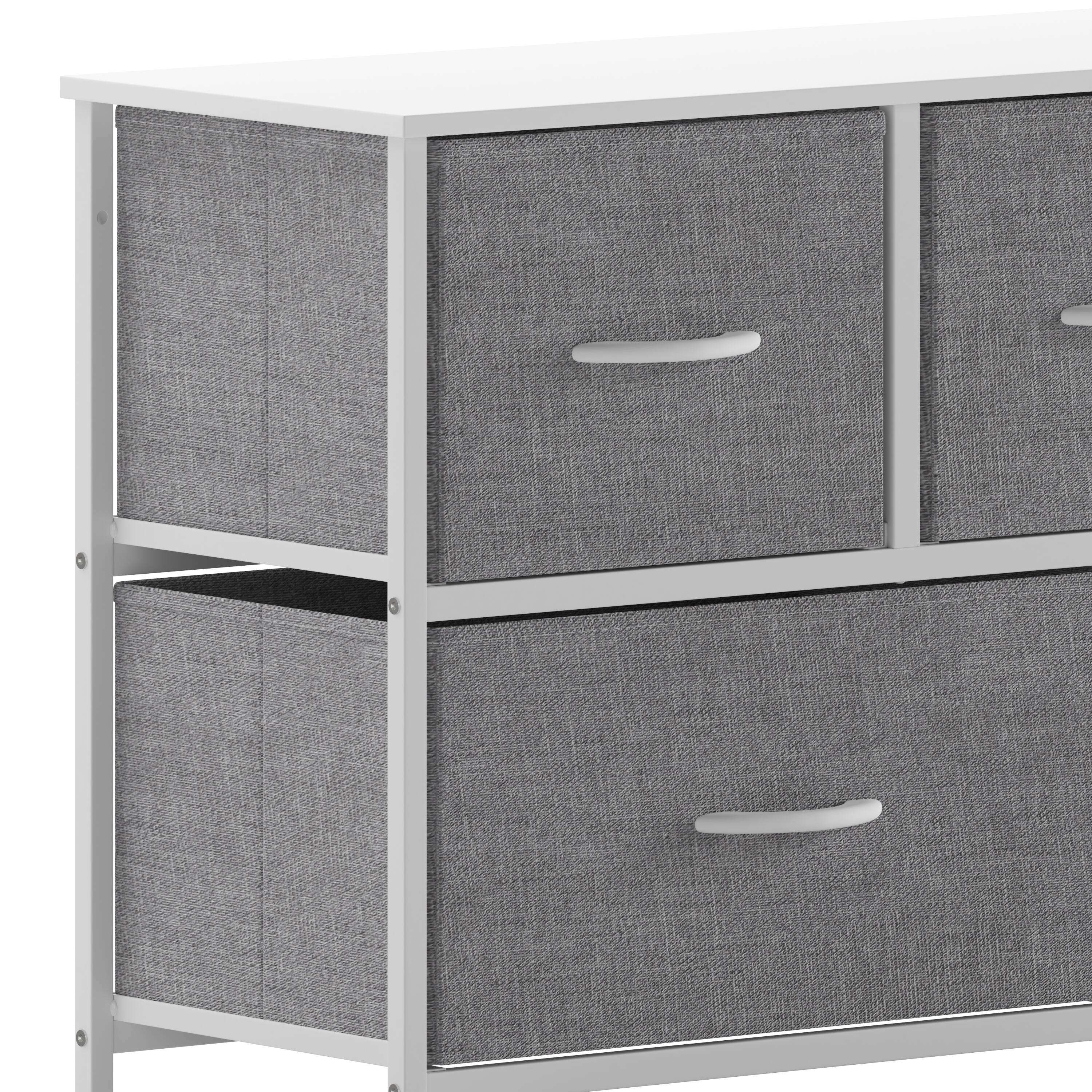 Alt View 10. Emma + Oliver - Marley 5 Drawer Storage Dresser with Cast Iron Frame, Wood Top and Easy Pull Fabric Drawers with Wooden Handles - Gray Drawers/White Frame.