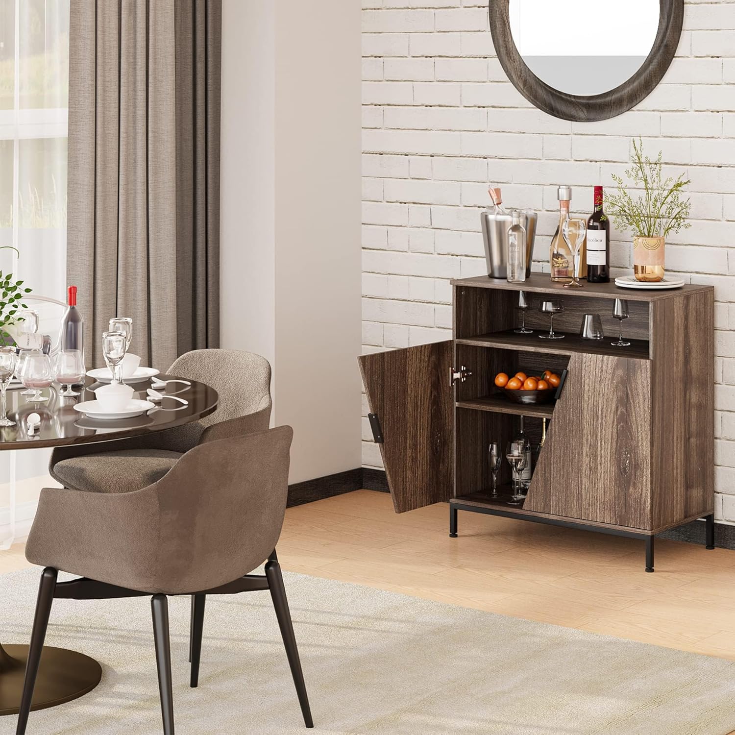 Alt View 4. Jojoka - Door Sideboard Cabinet Free Standing Modern Wood Design with Adjustable Shelves and Dustproof Feature in Grey - Gray.