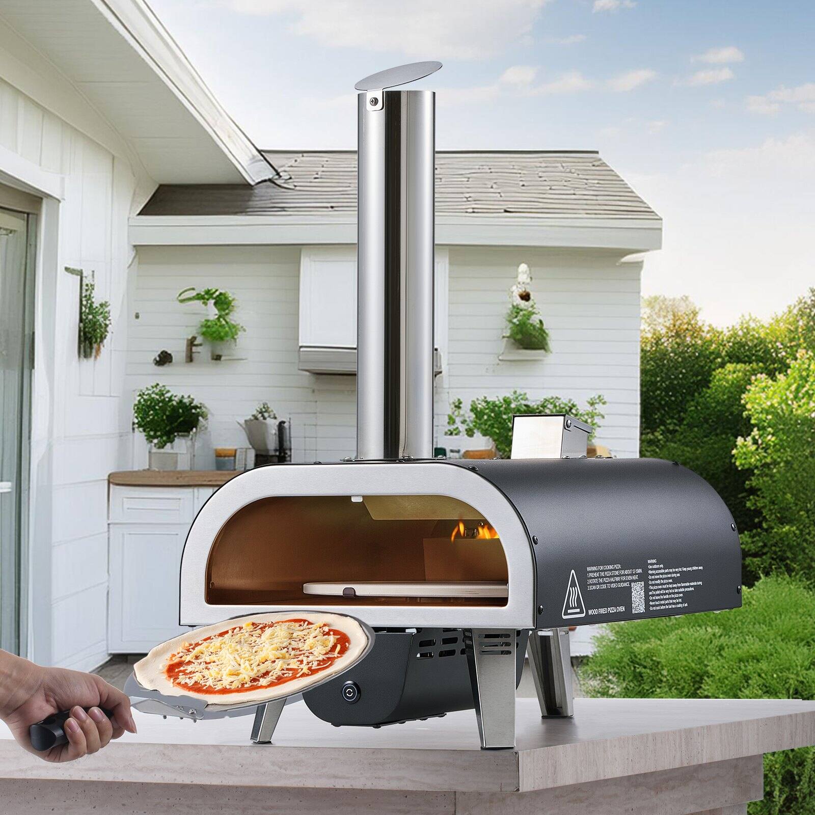 Alt View 1. Glintex - 12in Pizza Oven Outdoor Dual Fuel, Wood Gas Maker with Thermometer for Camping - Black.