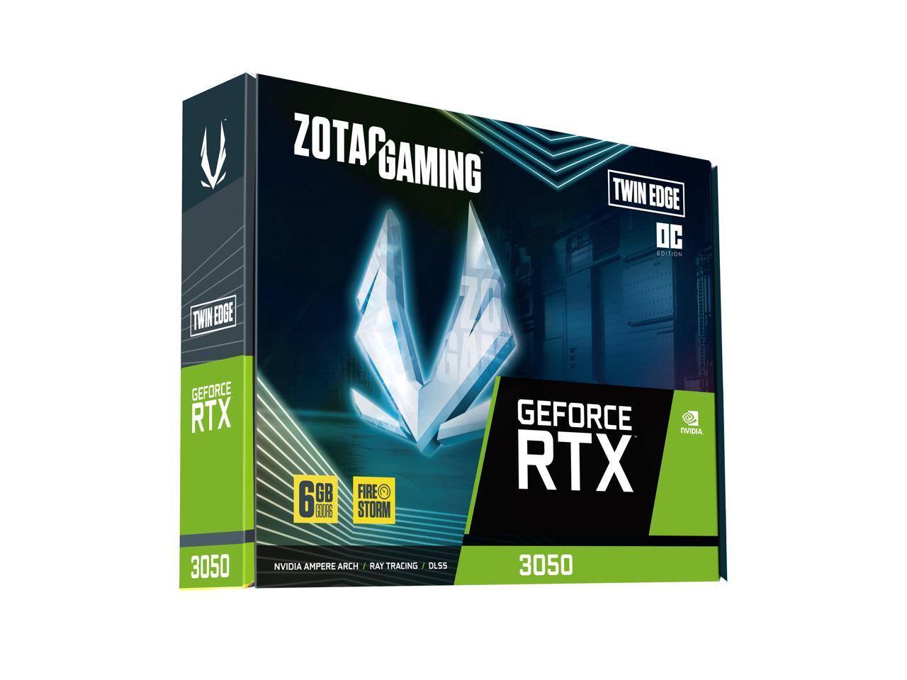 ZOTAC GAMING TWIN EDGE DC EDITION  
GEFORCE RTX 3050  
6 GB  
FIRE STORM  
NVIDIA AMPERE ARCH / RAY TRACING / DLSS