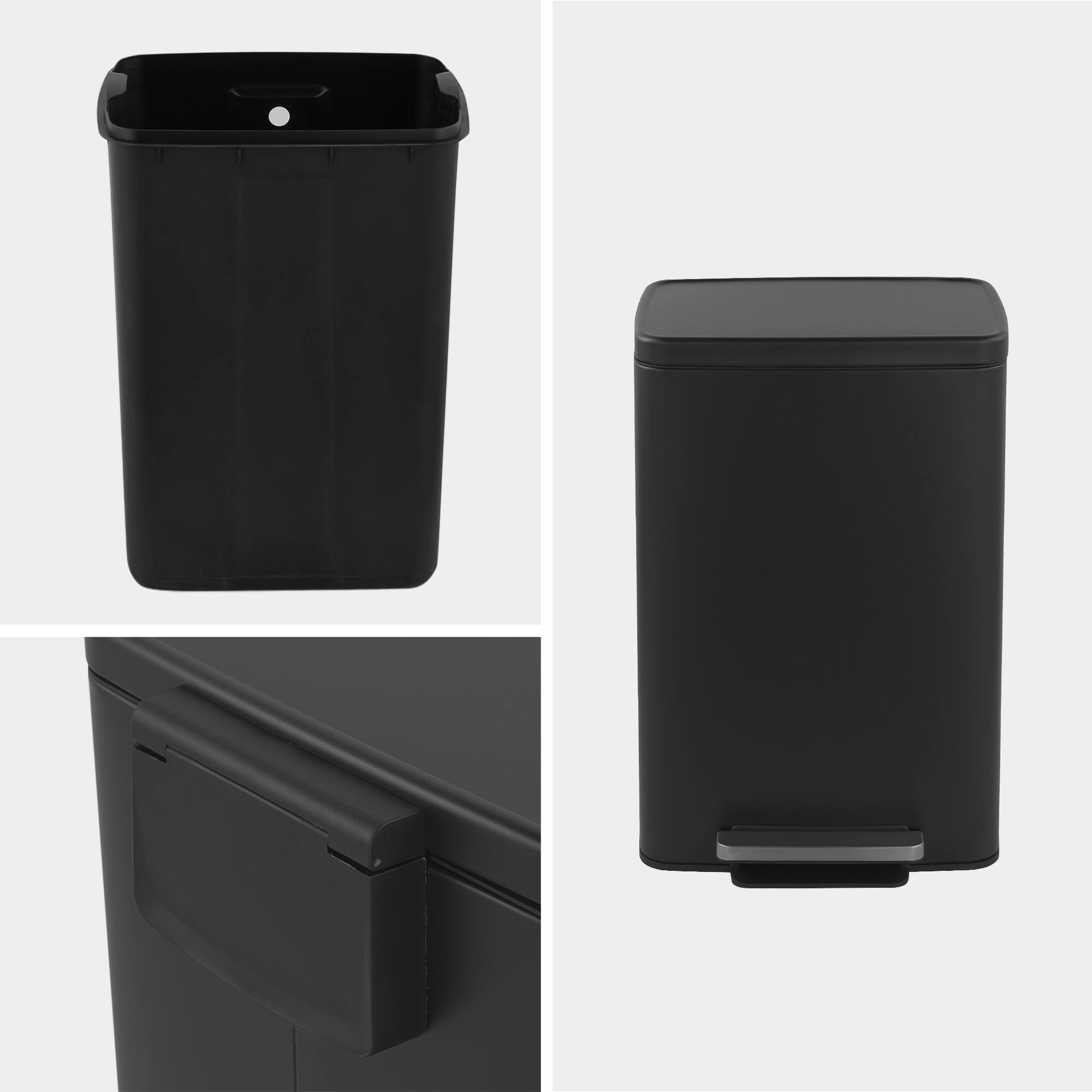 Alt View 6. Innovaze - 13 Gal./50 Liter Rectangular Stainless Steel Step-on Trash Can for Kitchen - Matt Black.