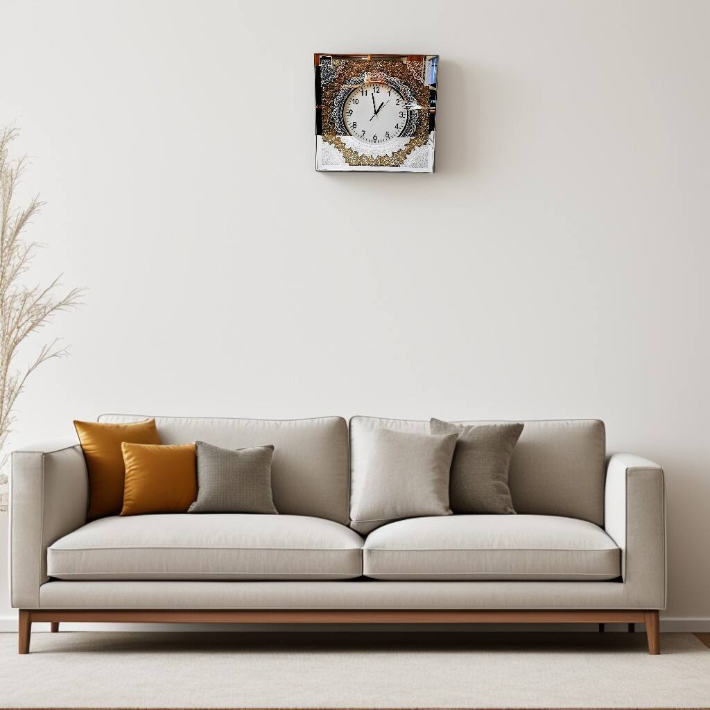 Angle. FC Design - 20"H Gold & White Modern Mandala Pattern Square Wall Clock - Multicolor.