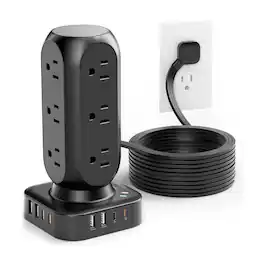 Dazzed Corner - Power Strip Tower, 10FT Surge Protector Power Strip - Black