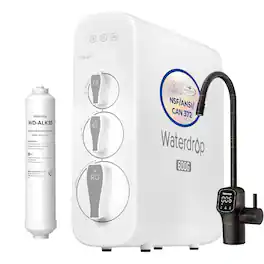 Waterdrop - G3P600 Tankless Reverse Osmosis Under-Sink Water Filter System, 600 GPD, Bronze Smart LED Faucet, Extra ALK35 Filter - White