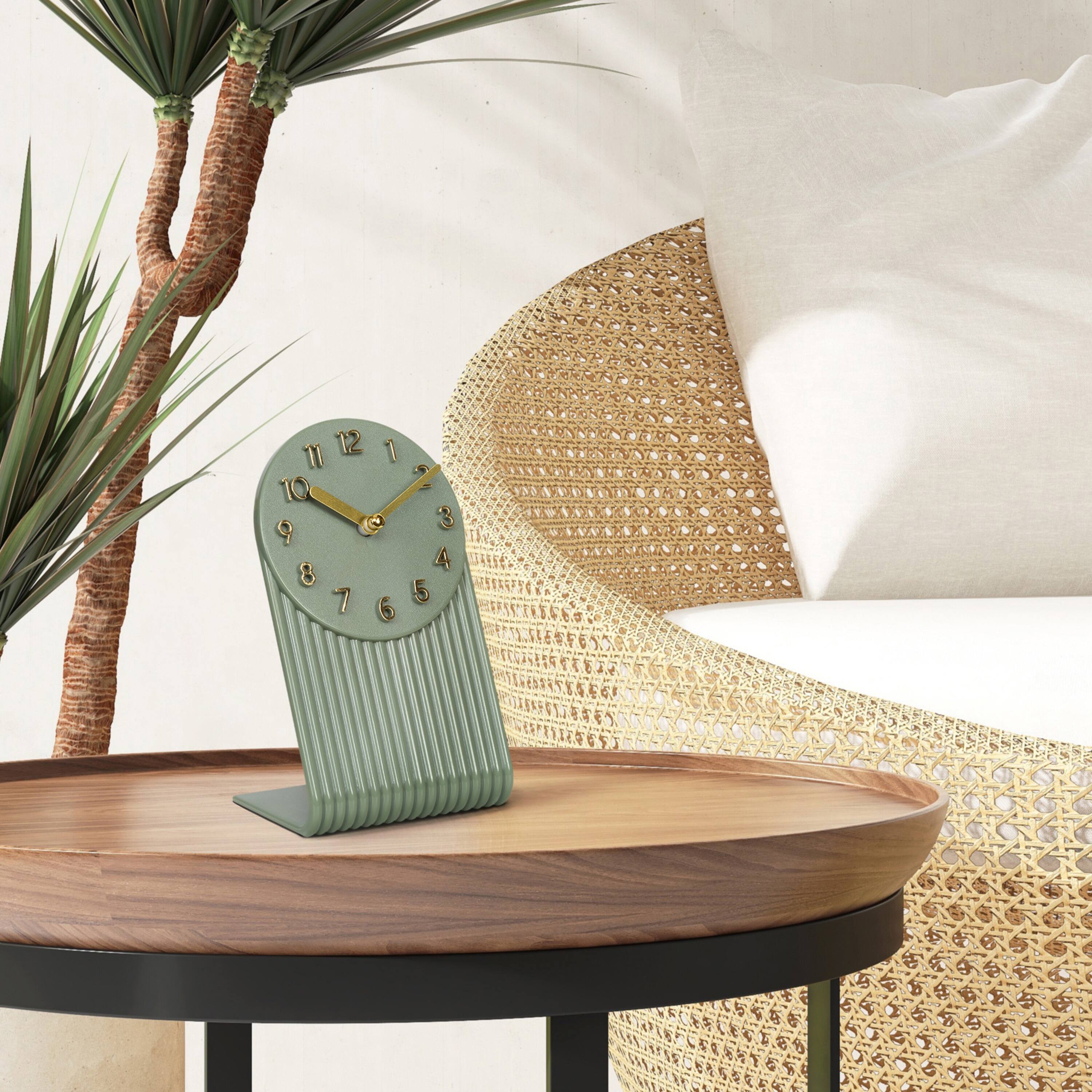 Alt View 2. La Crosse Clock Co. - Grooves Quartz Analog Table Clock, Light Sage - Green.