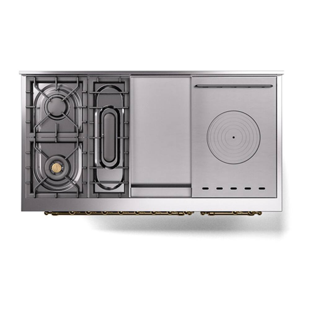 Alt View 9. ILVE - ILVE Nostalgie II Series 48 in. Dual Fuel Range with 5 Sealed Burners + Griddle (Liquid Propane, Brass Trim) - Glossy Black.