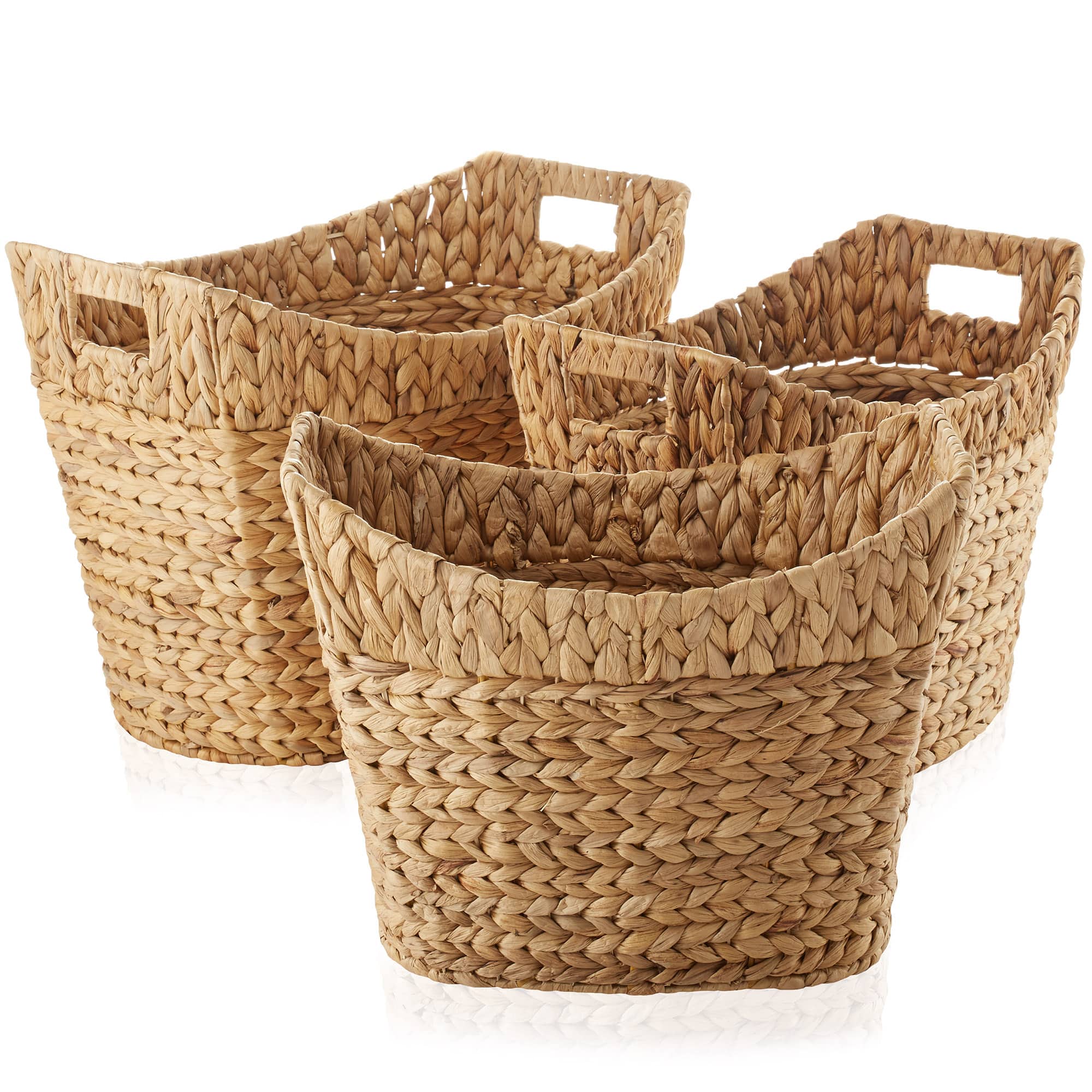 Casafield - Set of 3 Water Hyacinth Oval Storage Baskets - Woven Laundry Totes - Natural