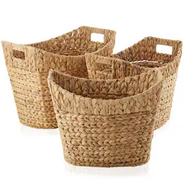 Casafield - Set of 3 Water Hyacinth Oval Storage Baskets - Woven Laundry Totes - Natural