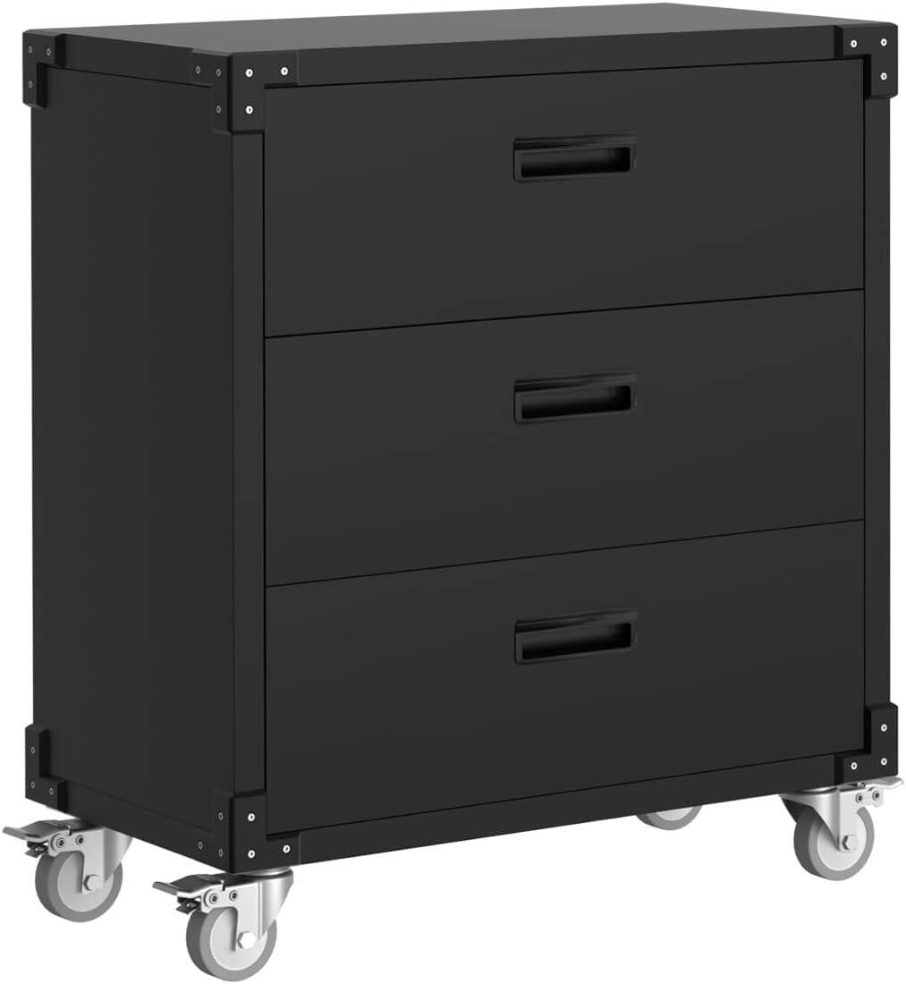 Front. Acekool - 3-Drawer Rolling Tool Cabinet, with Wheels.