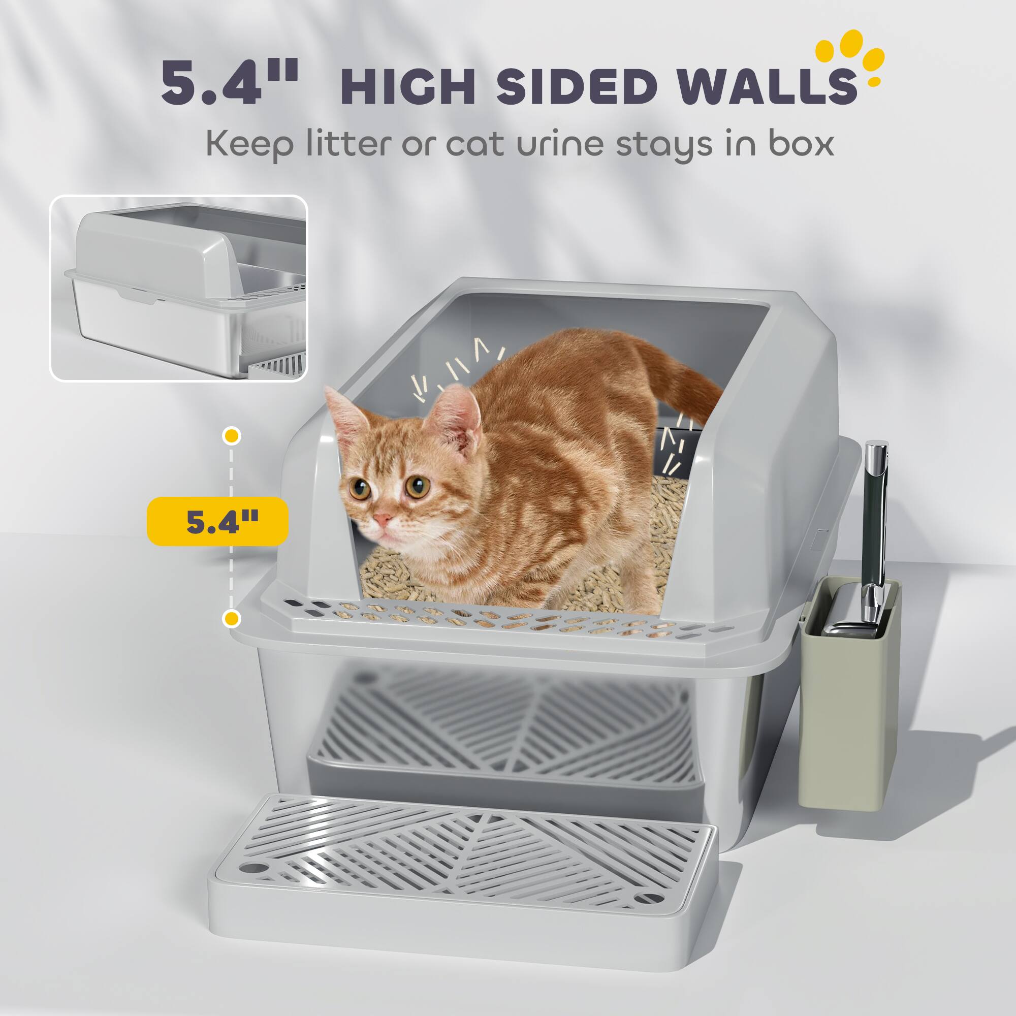 5.4" HIGH SIDED WALLS  
Keep litter or cat urine stays in box