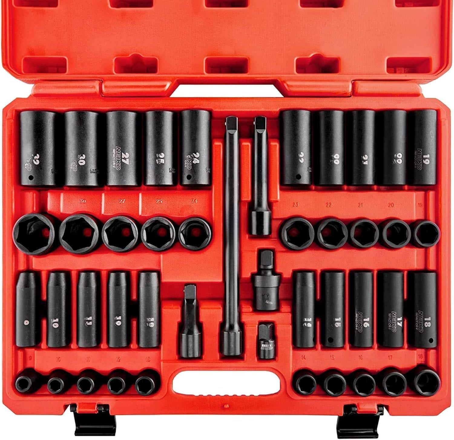 JETRANSPORT - 02474a 1/2" Impact Socket Set 15 Piece Metric 10-24 Mm Deep Sockets 6 Point Drive For Wrench Chrome - Metric Deep and Shallow 45 Piece