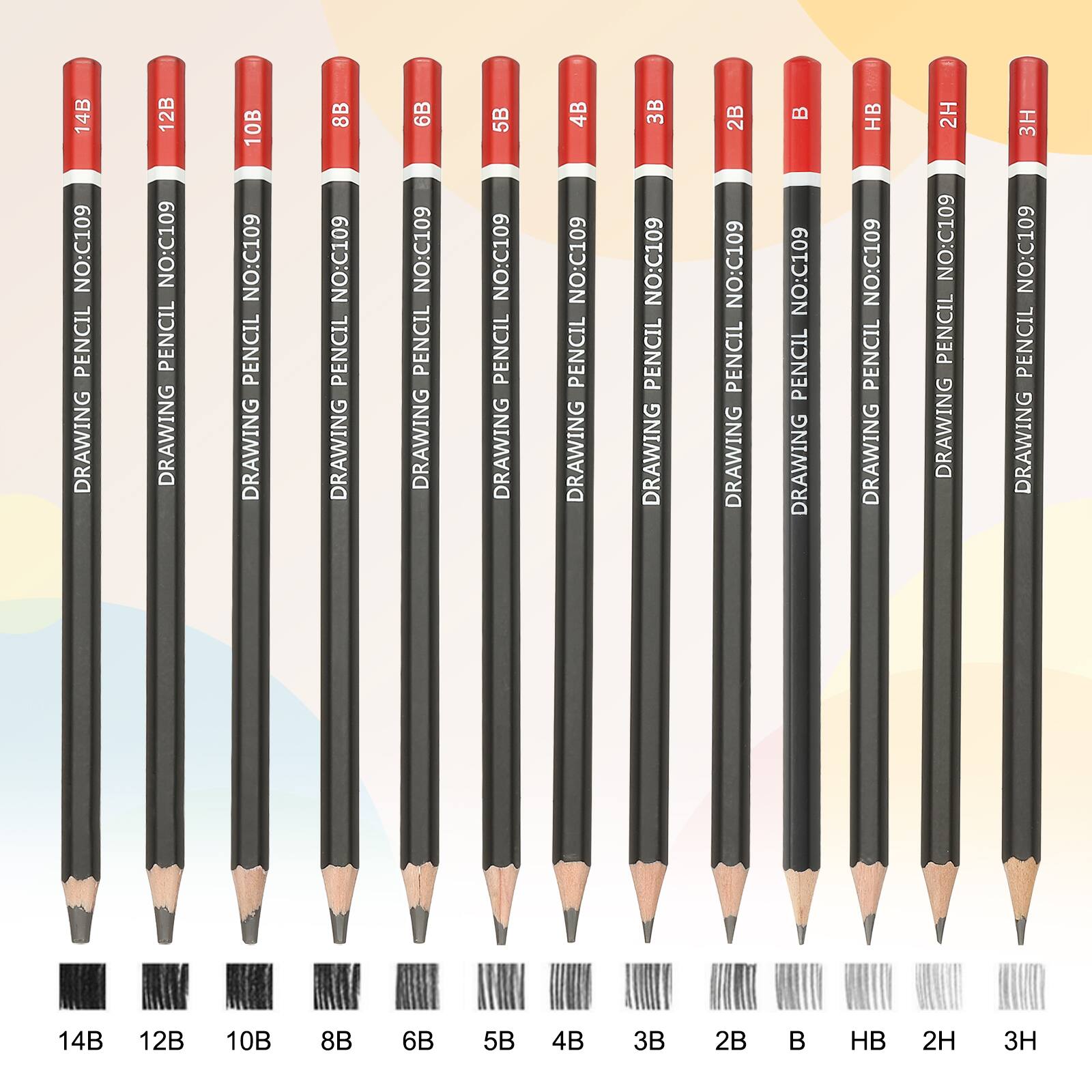 14B NO:C109 PENCIL DRAWING  
12B NO:C109 PENCIL DRAWING  
10B NO:C109 PENCIL DRAWING  
8B NO:C109 PENCIL DRAWING  
6B NO:C109 PENCIL DRAWING  
5B NO:C109 PENCIL DRAWING  
4B NO:C109 PENCIL DRAWING  
3B NO:C109 PENCIL DRAWING  
2B NO:C109 PENCIL DRAWING  
B NO:C109 PENCIL DRAWING  
HB NO:C109 PENCIL DRAWING  
2H NO:C109 PENCIL DRAWING  
3H NO:C109 PENCIL DRAWING  

14B 12B 10B 8B 6B 5B 4B 3B 2B HB 2H 3H