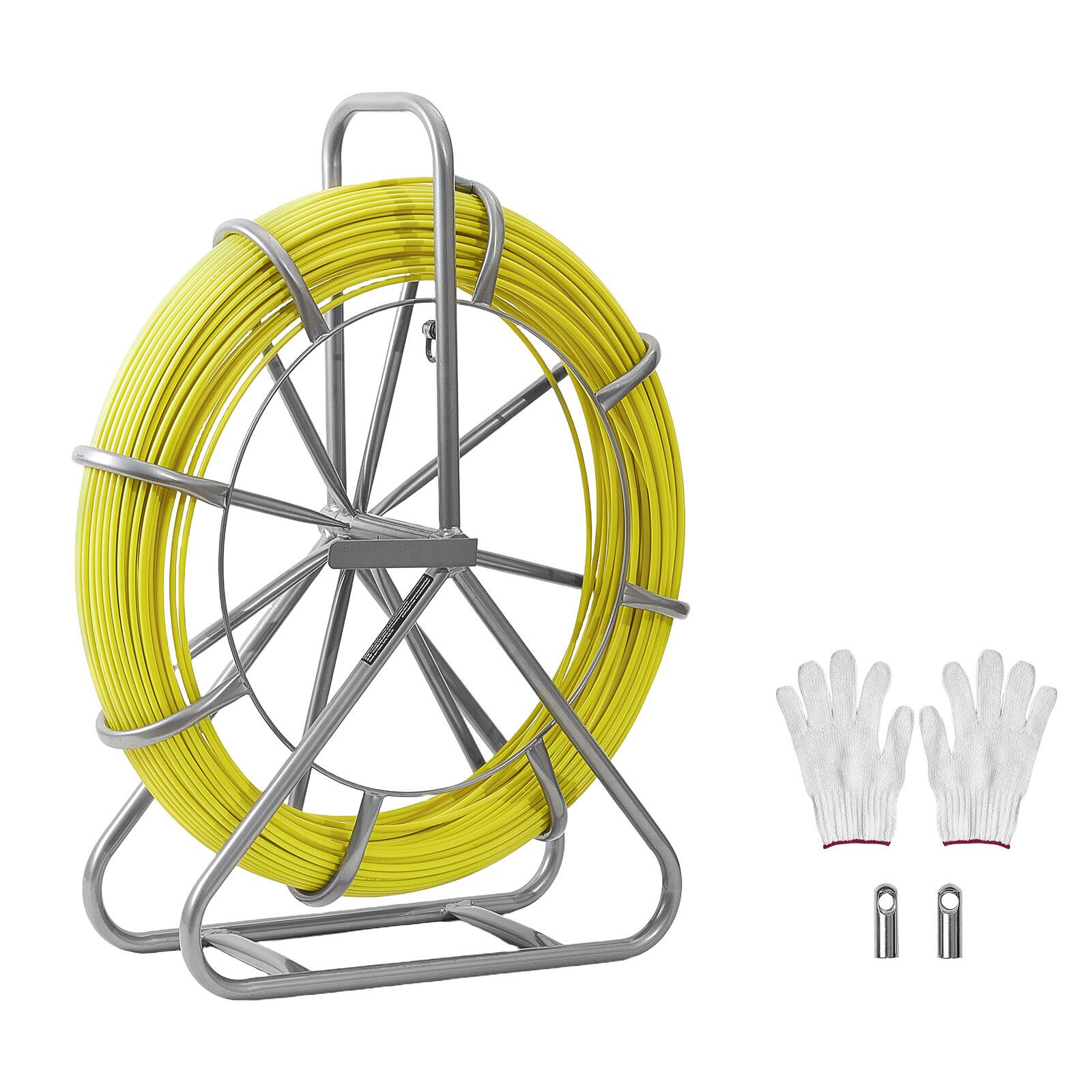 Alt View 5. VEVOR - Fish Tape Fiberglass, 500FT 6.3MM, Duct Rodder Fishtape Wire Puller with Stand, 1/4-Inch Cable Running Rod - Yellow.