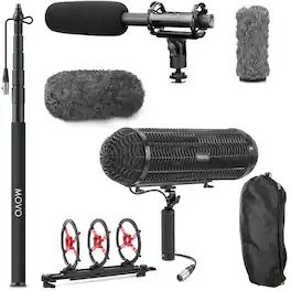 MOVO - Boom Mic Kit for Filmmaking - Supercardioid Shotgun Microphone, 9.8ft Boom Pole, Blimp Windscreen and Deadcat