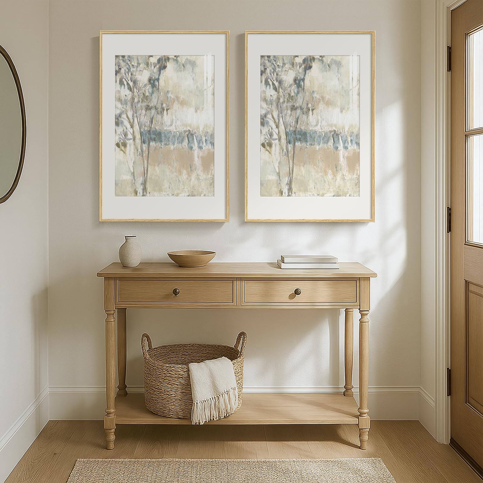 Alt View 3. Hirose Alice - Framed Neutral Abstract Landscape Wall Art for Bedroom Tree Canvas Large Artwork for Living Room Walls Modern - 2 Piece-Sweet Dream 16" W x 24" H x 2Pcs.