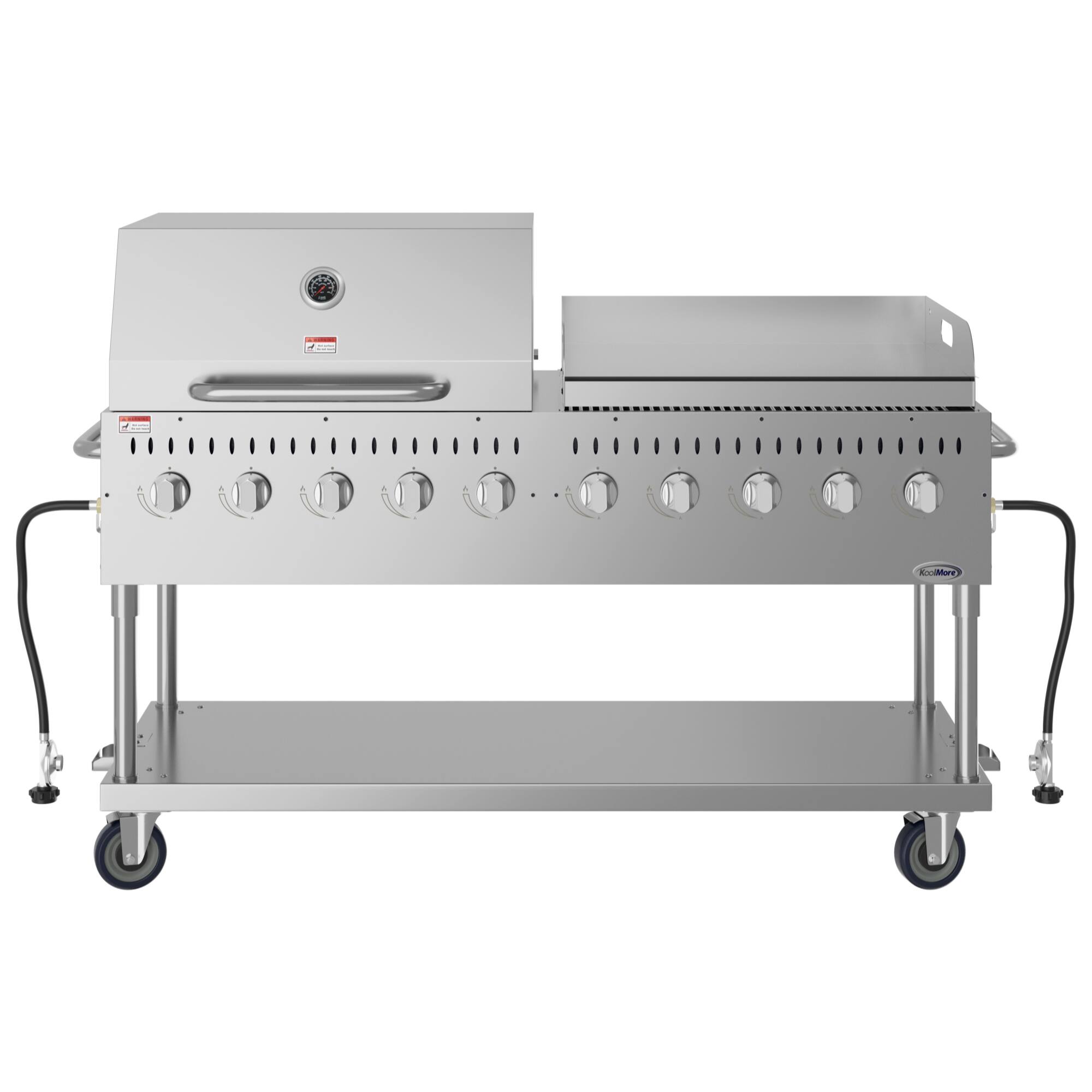 Alt View 2. Koolmore - 72 in. 10-Burner Commercial Outdoor Propane Gas Grill With 36 in. Roll Dome Cover and 36 in. Griddle in Stainless-Steel - Stainless Steel.